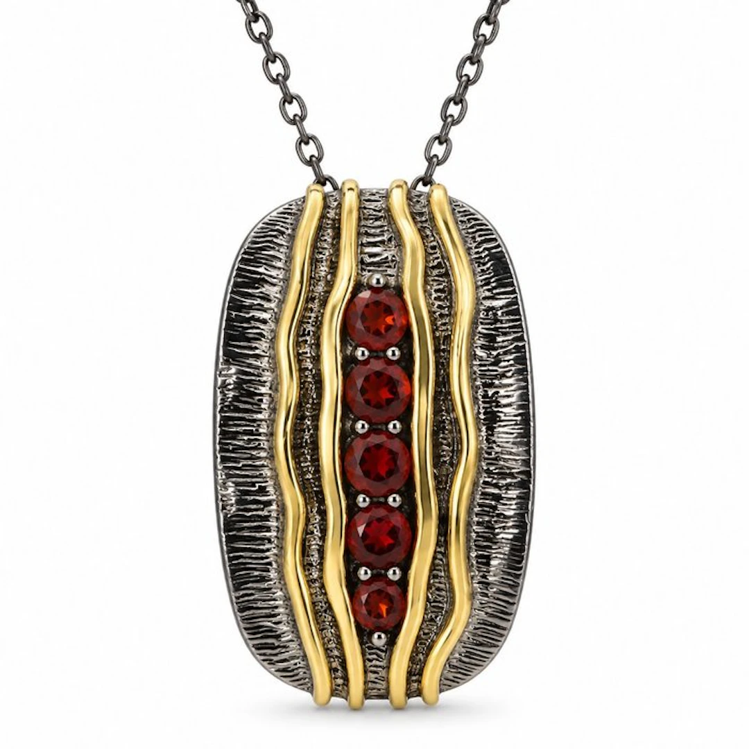 No reserve price - Necklace Gold-plated, Silver Garnet - Exclusive edition