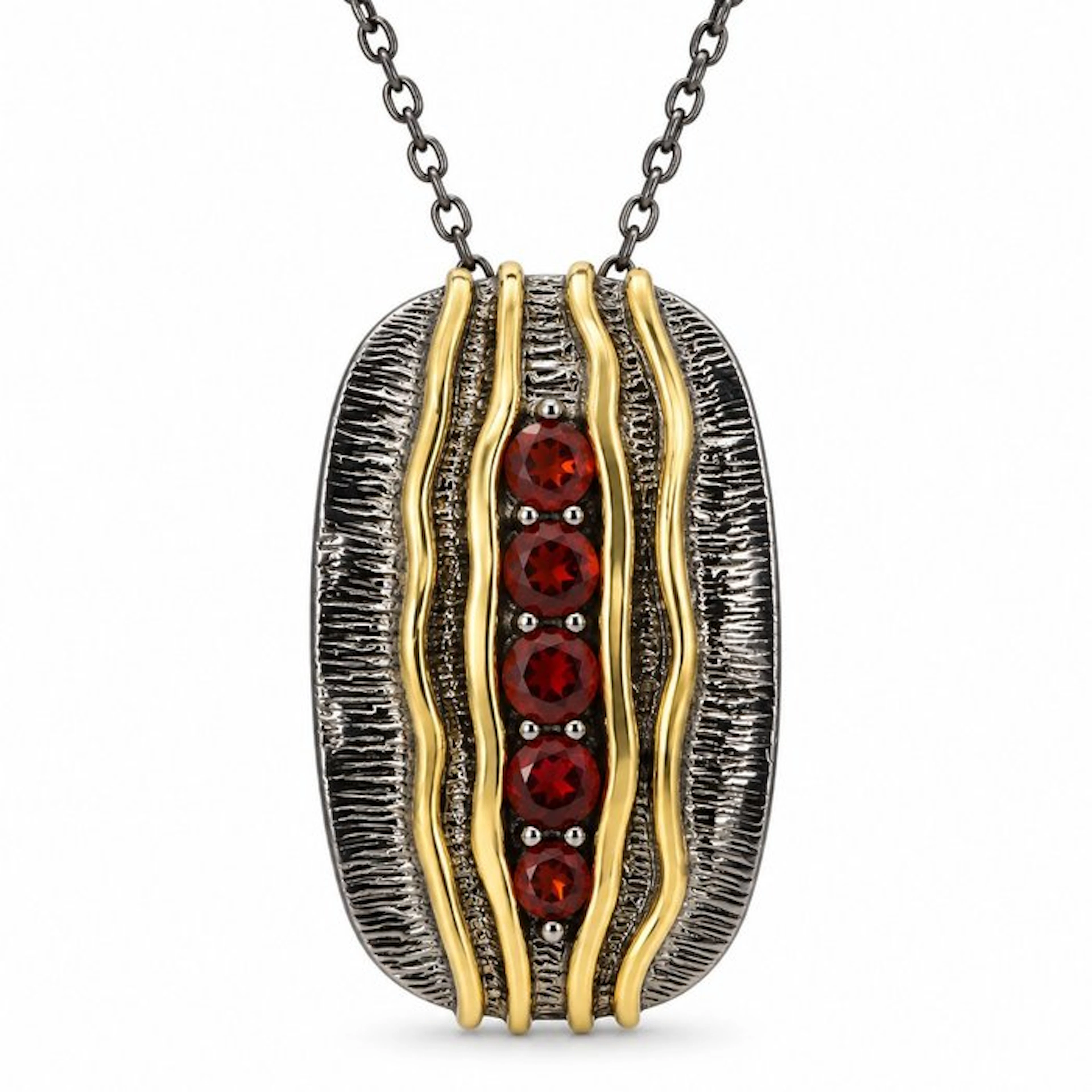 No reserve price - Necklace Gold-plated, Silver Garnet - Exclusive edition