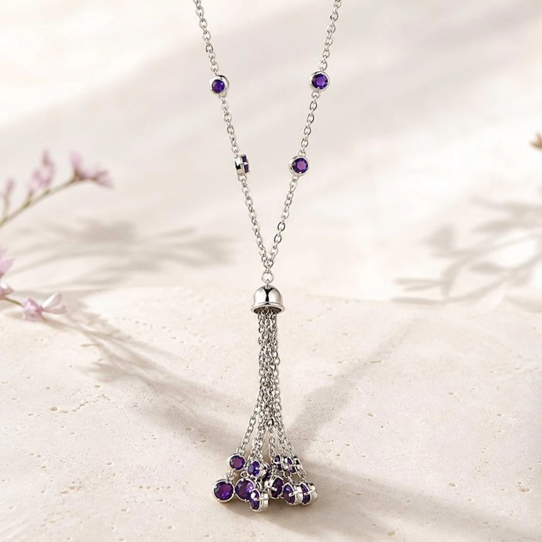 No reserve price - Necklace Silver - Amethyst - Certified