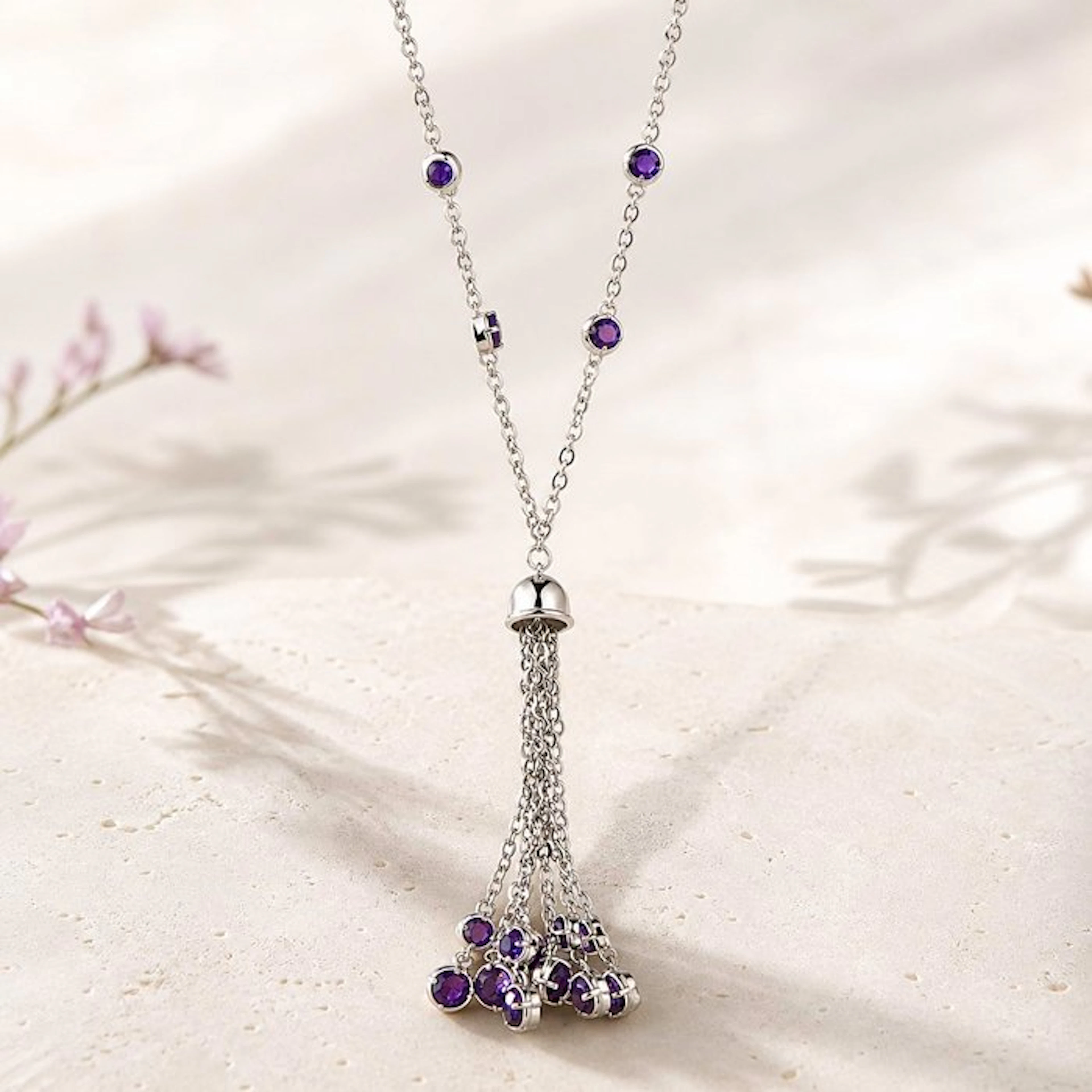 No reserve price - Necklace Silver - Amethyst - Certified