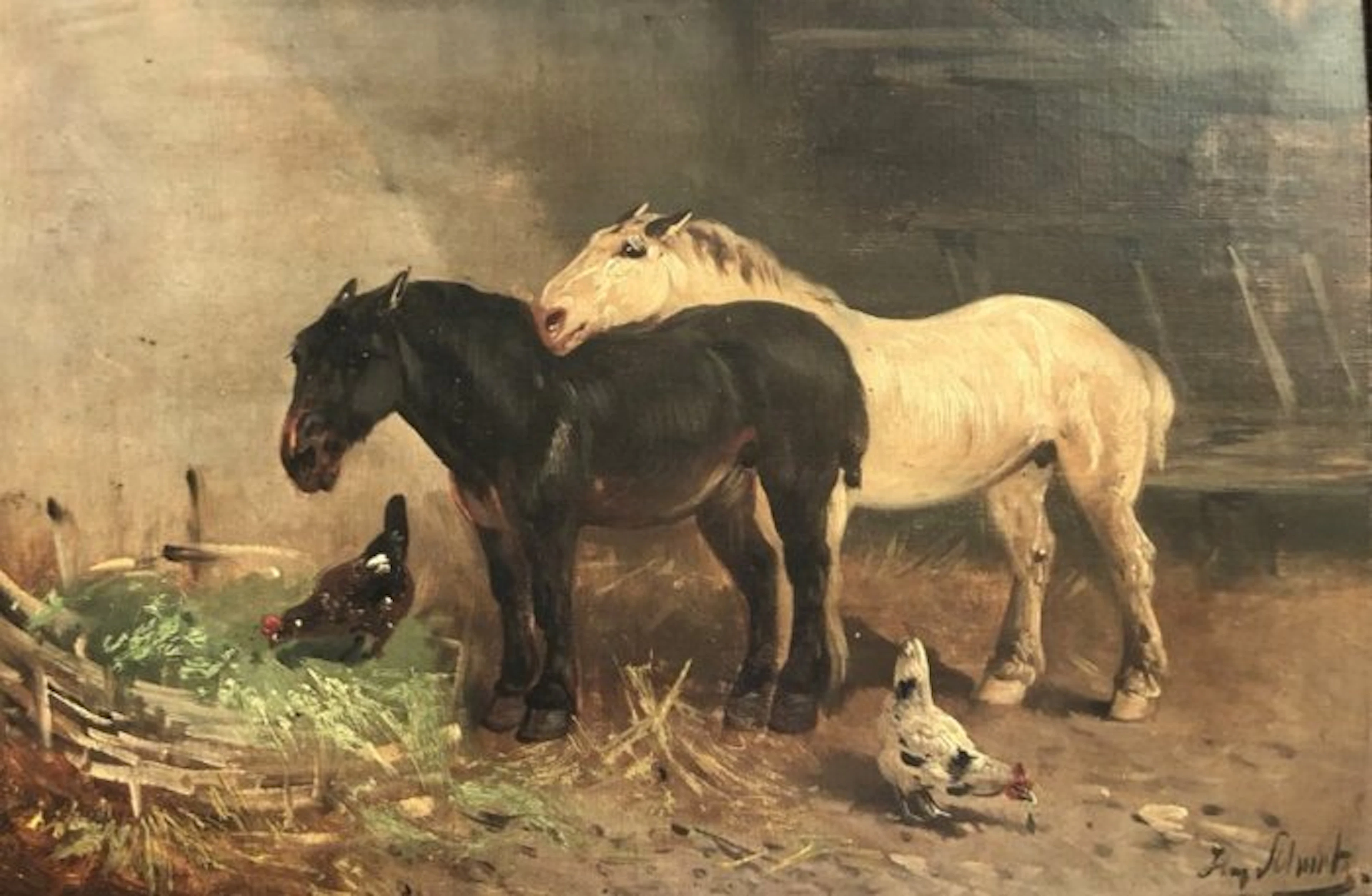 Henry Schouten (1860 - 1927) - Twee Paarden - Olieverf