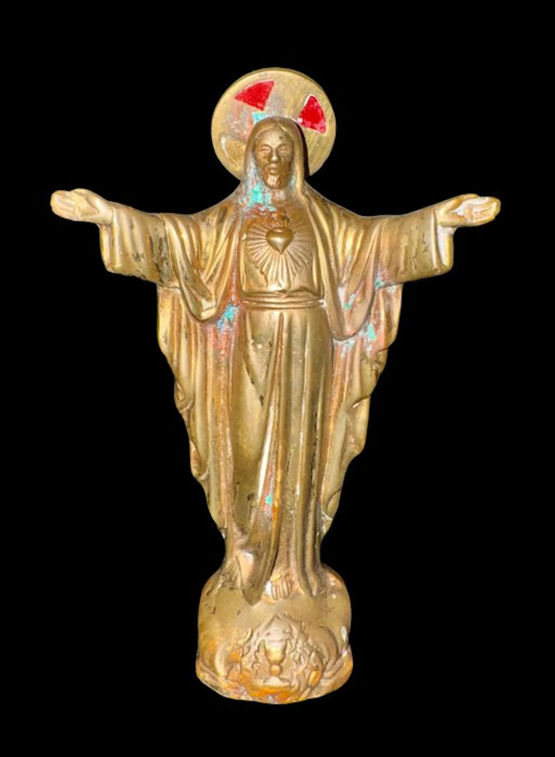 Statuette, Jesus Sacred Heart– Heavy Cast - 15.5 cm - Bronze, Brass - 1920