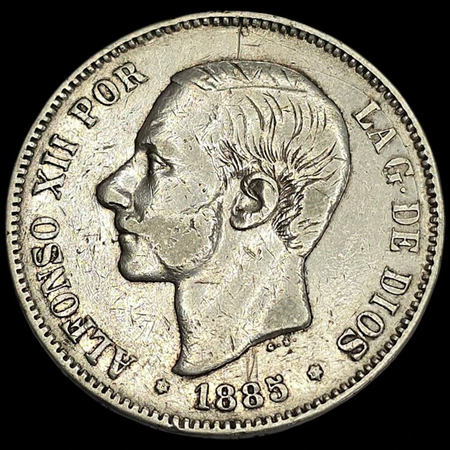 Spain. Alfonso XII. 5 Pesetas 1885 MSM *18-87* (No reserve price)