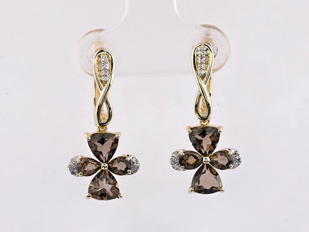 Earrings - 14 kt. Yellow gold - 2.21ct. tw. Quartz - Diamond