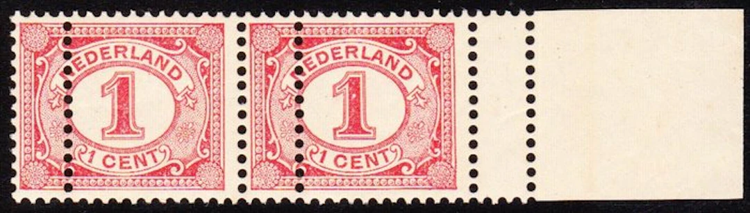 Netherlands 1899 - 1-cent red in proof with mis-strike and double strike