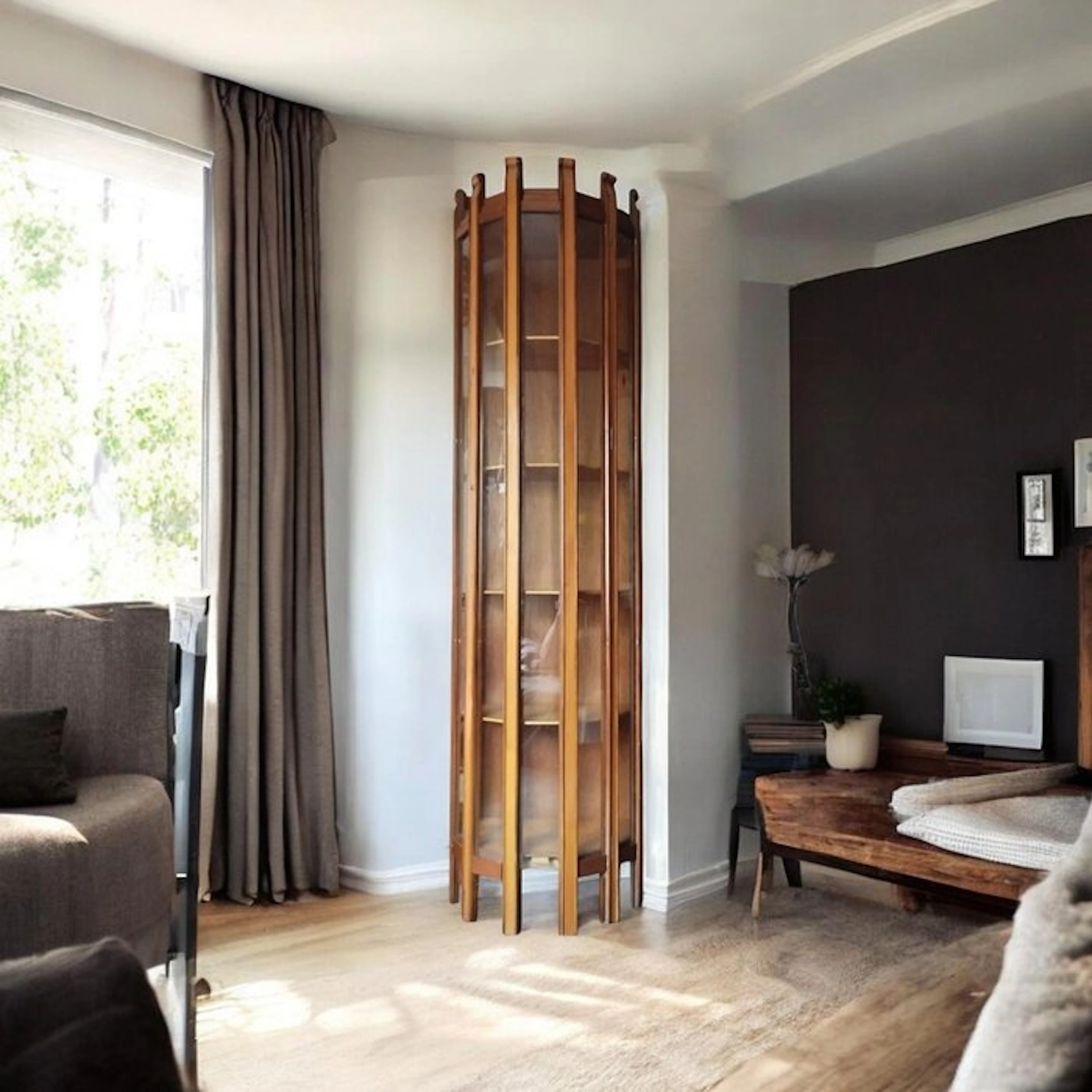 Cupboard - Wood - handcrafted column display case with...