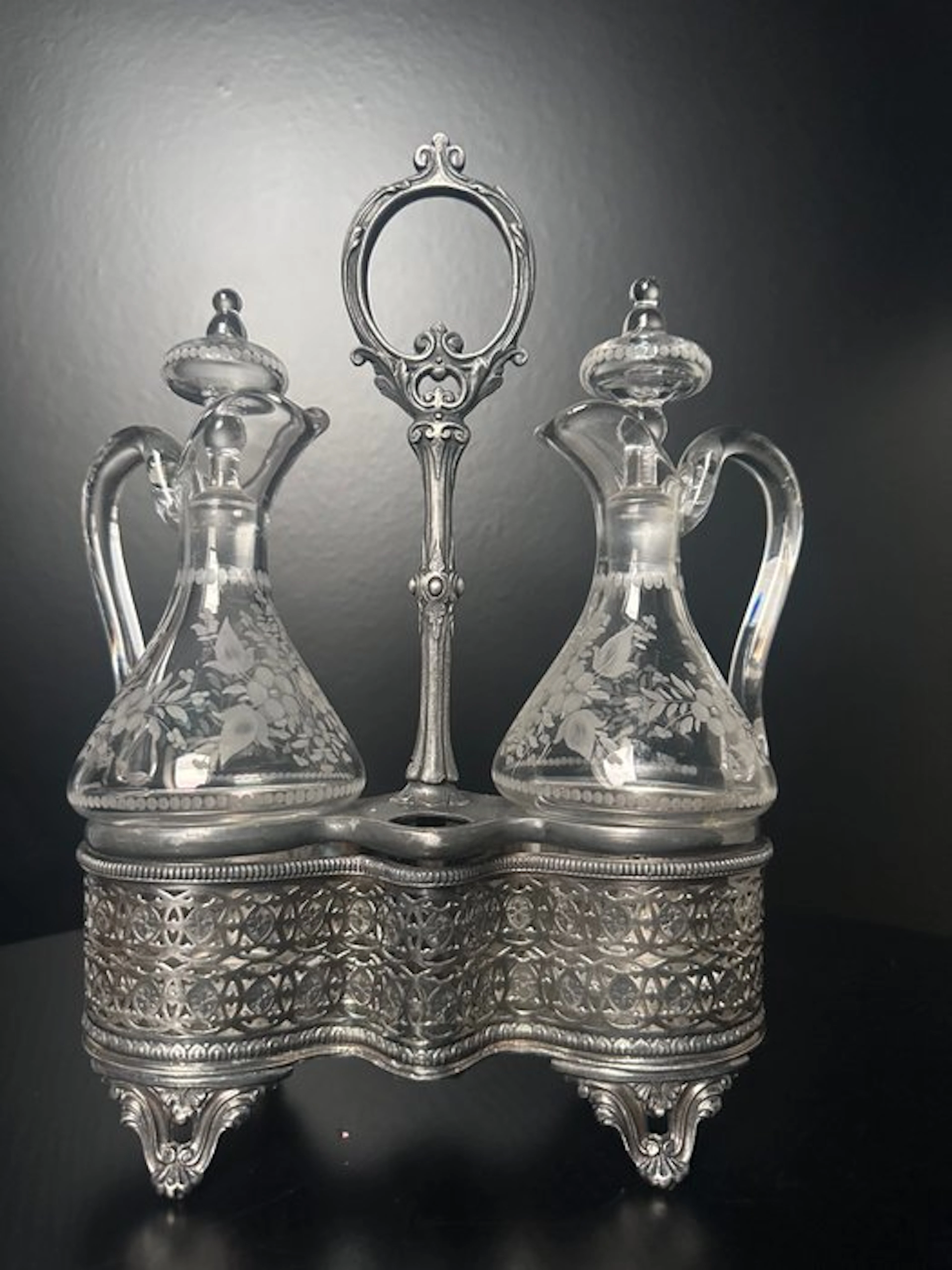 Cruet set (3) - Antique Victorian Silver-Plated & Cut...