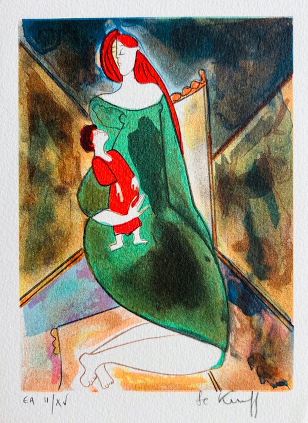 Linda Le Kinff (1949) - Maternité - Lithographie originale signée