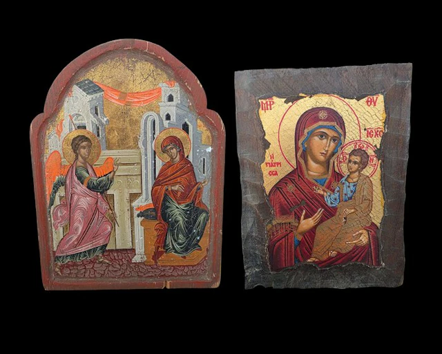 Icon - Wood - Pair of religious icons