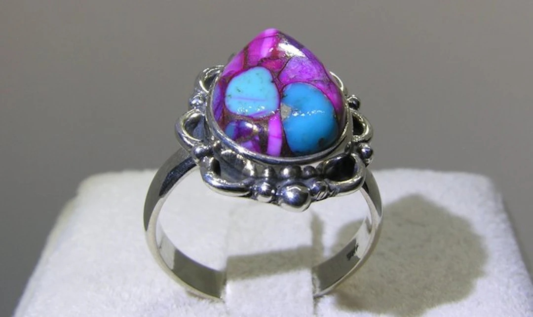 Turquoise Ring - Height: 24.8 mm - Width: 19.8 mm- 4.6 g - (1)
