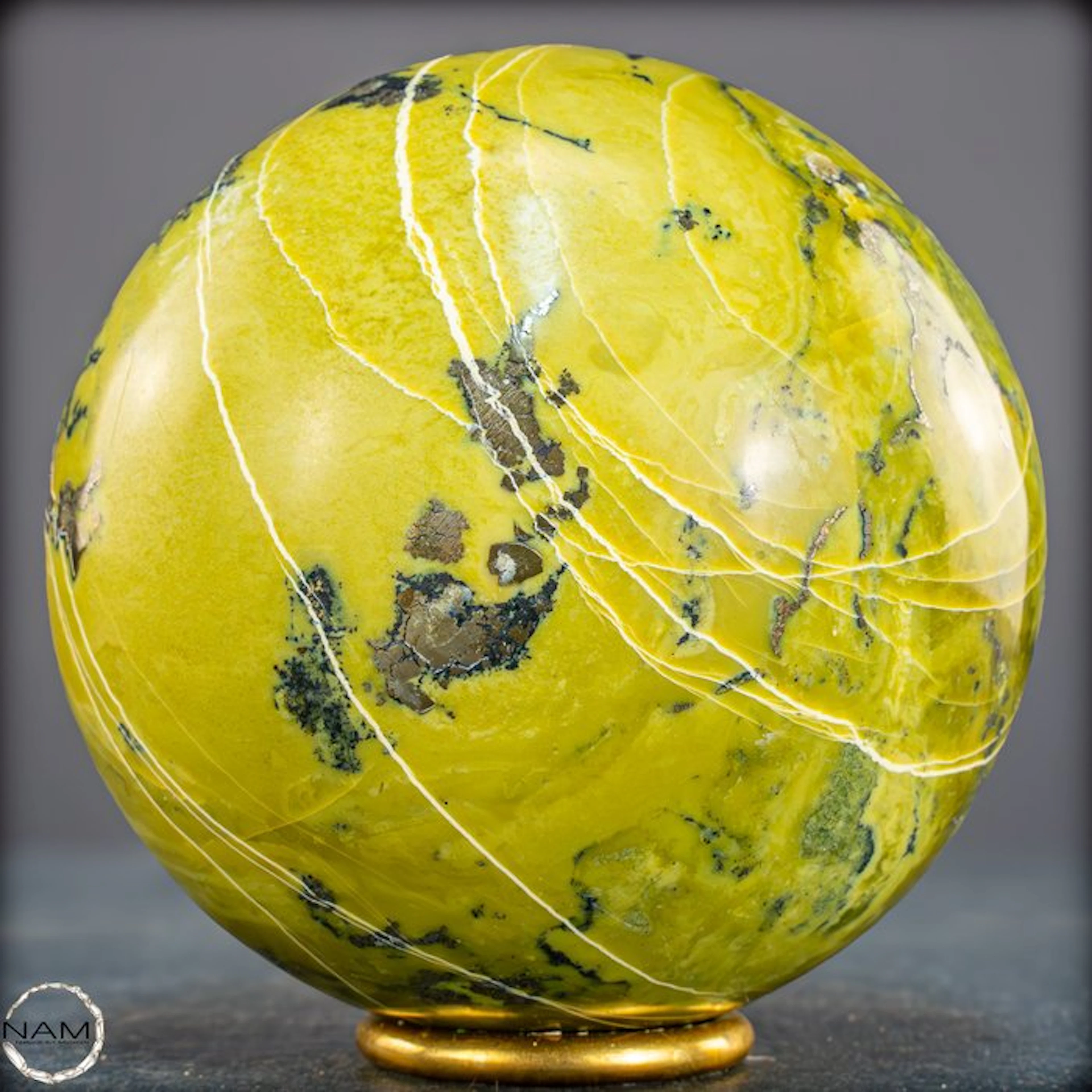 Serpentine Sphere with Pyrite – Harmonious Interplay of...