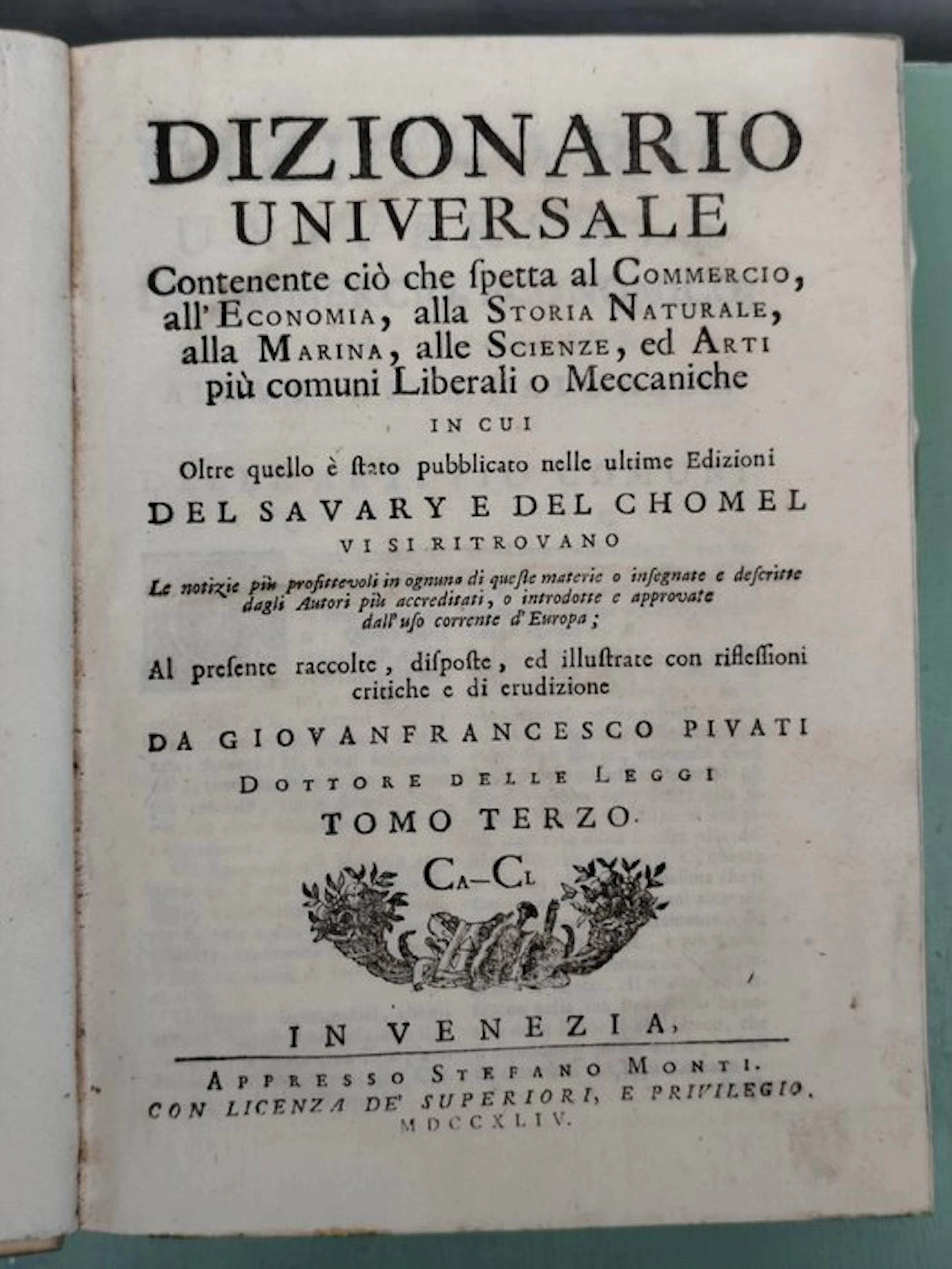 Giovan Francesco Pivati - Dizionario Universale del commercio
