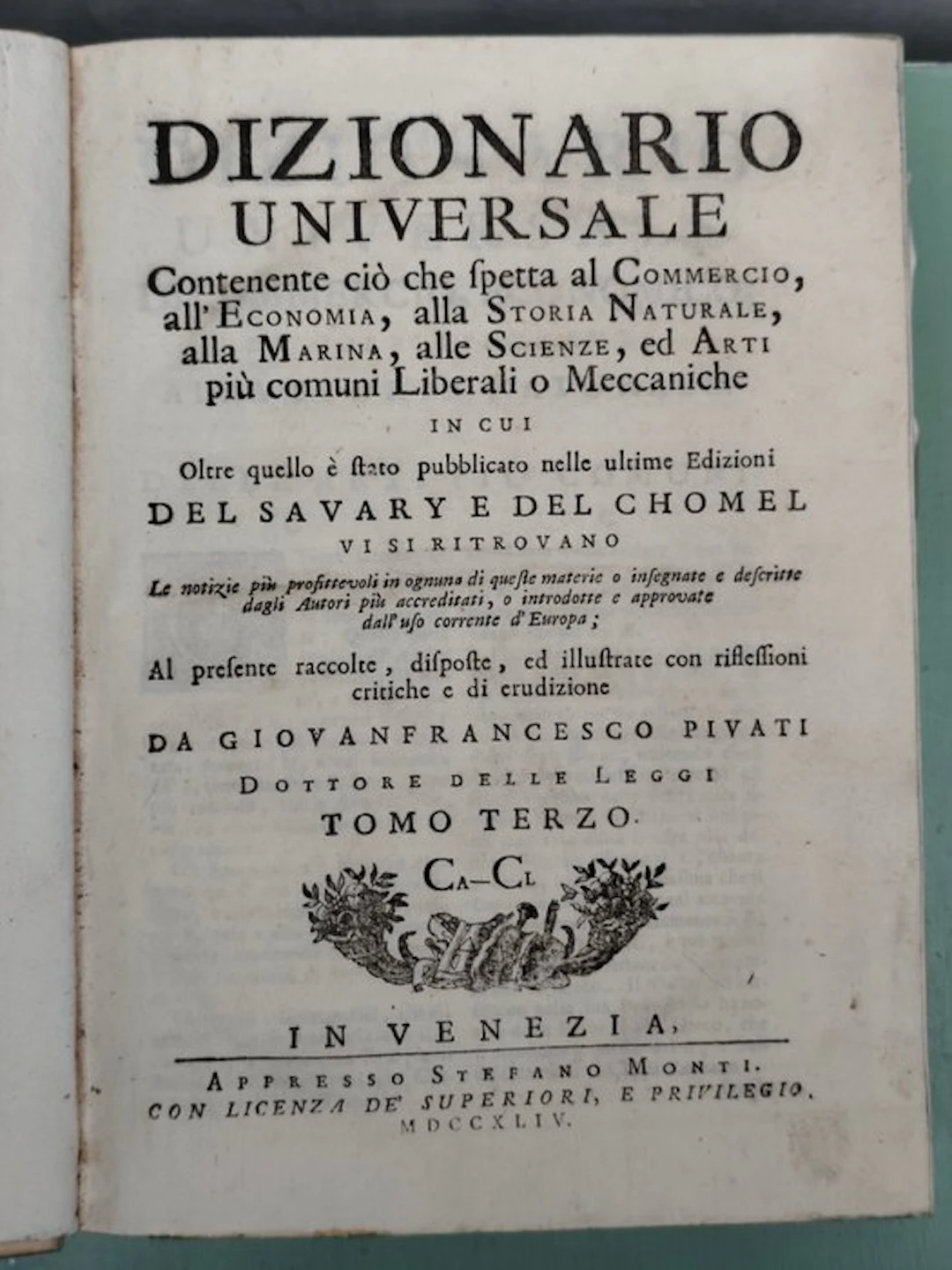 Giovan Francesco Pivati - Dizionario Universale del commercio