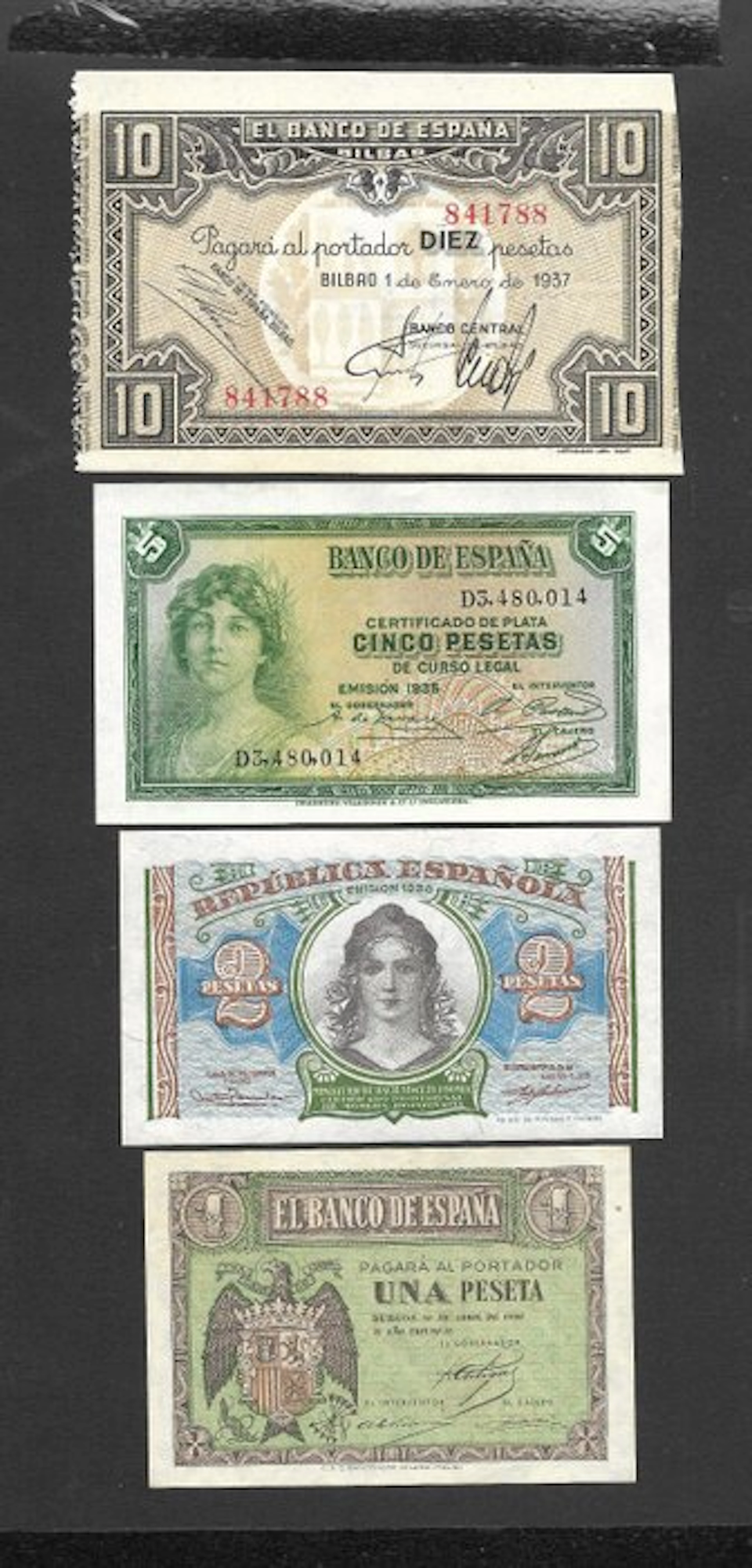 Spain. - 1, 2, 5, 10 Pesetas - 1935/1938 (No reserve price)