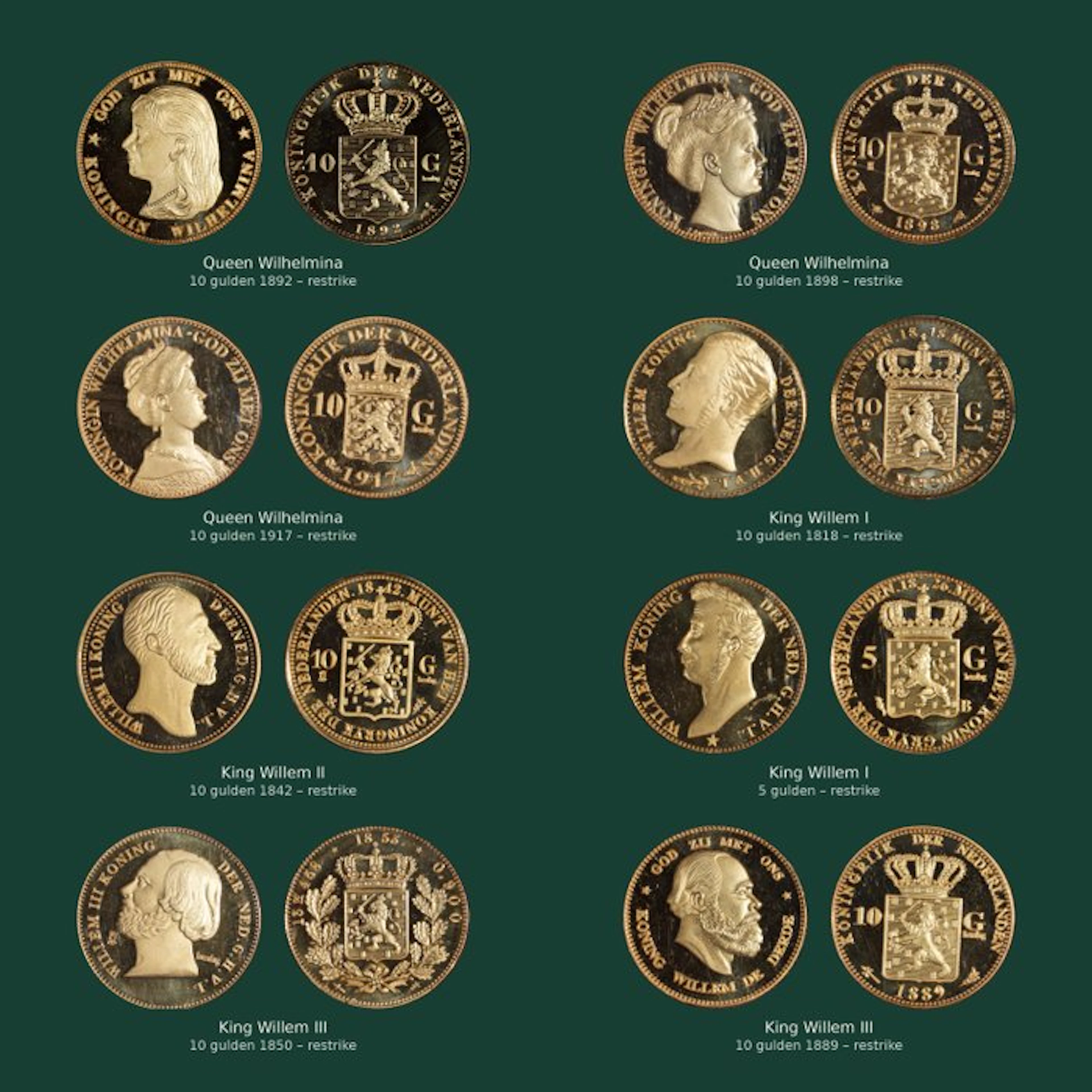 Europe. 8 Historical Restrikes Willem I - Wilhelmina - 5...