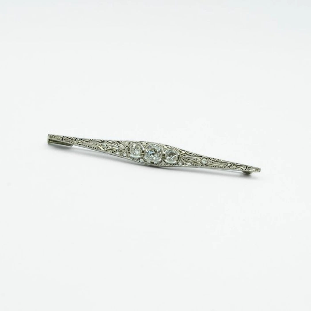 Brooch - 14 kt. White gold, Platinum - Diamond