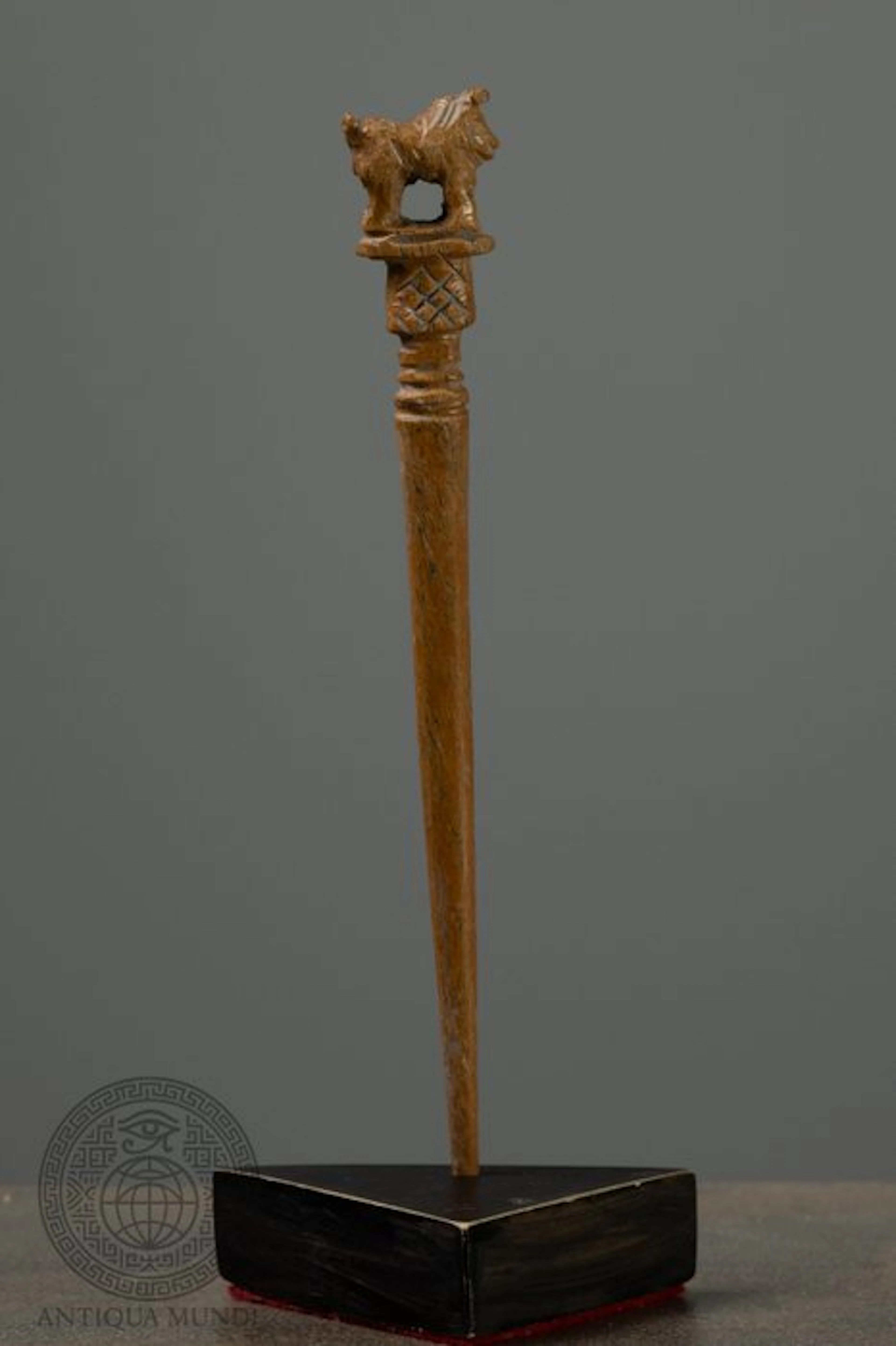 Ancient Roman, Empire Bone Hairpin with Finely Carved Dog Finial - 16 cm