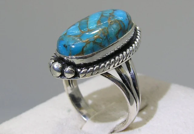 Turquoise Ring - Height: 27.3 mm - Width: 26.3 mm- 7.6 g - (1)