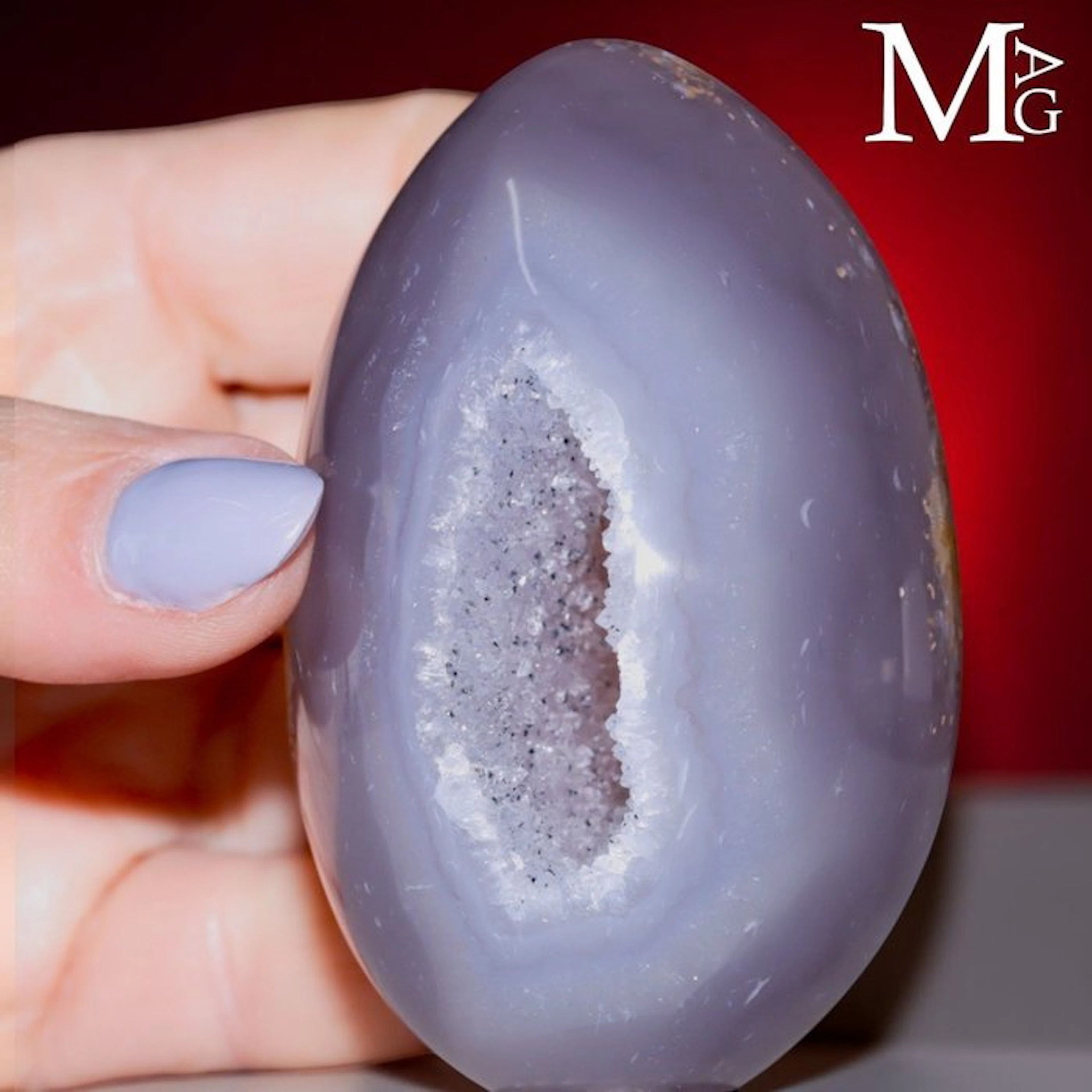 Lavender-Blue Agate Geode Egg Sparkling Drusy Quartz...