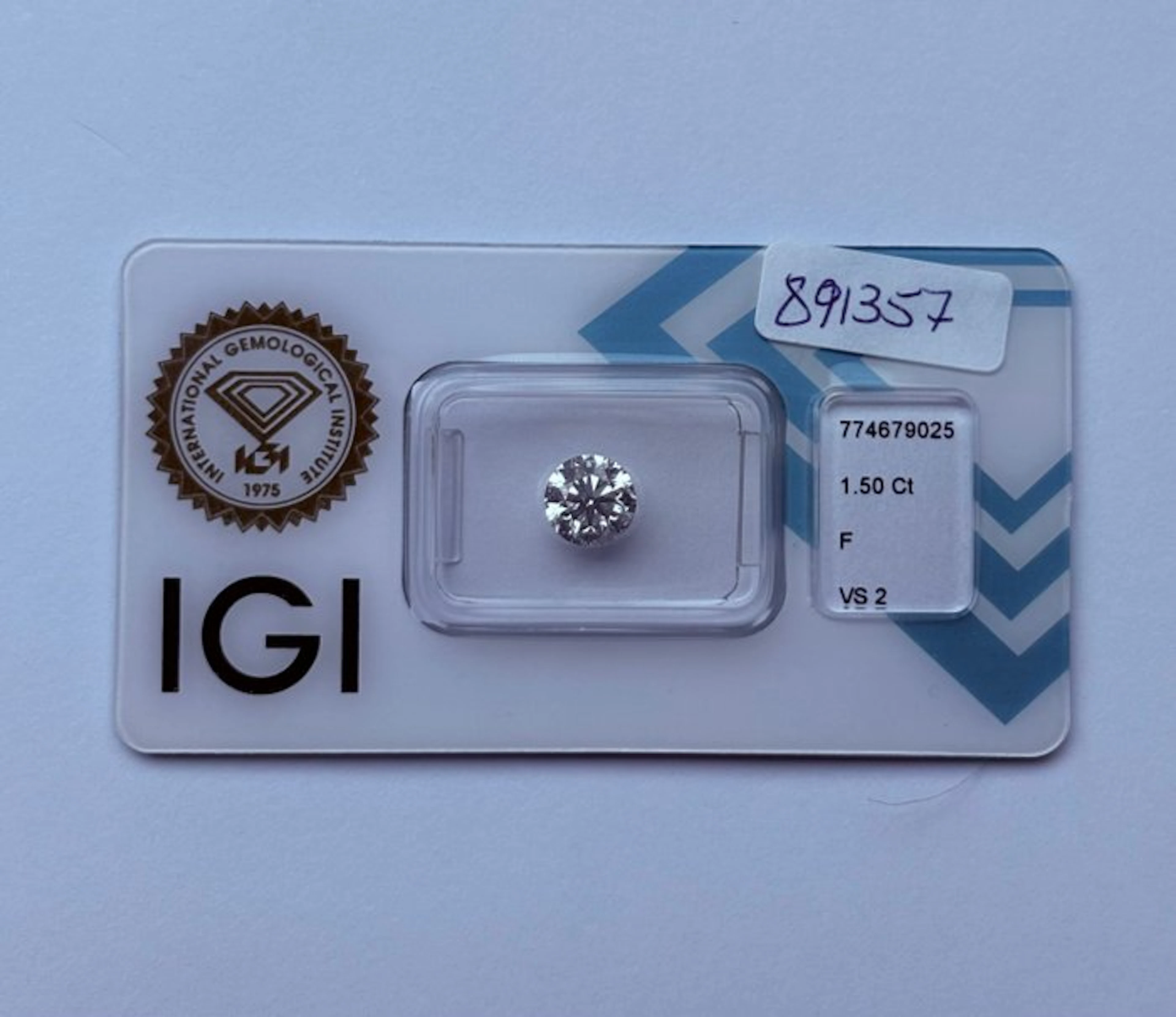 1 pcs Diamond (Natural) - 1.50 ct - Round - F - VS2...