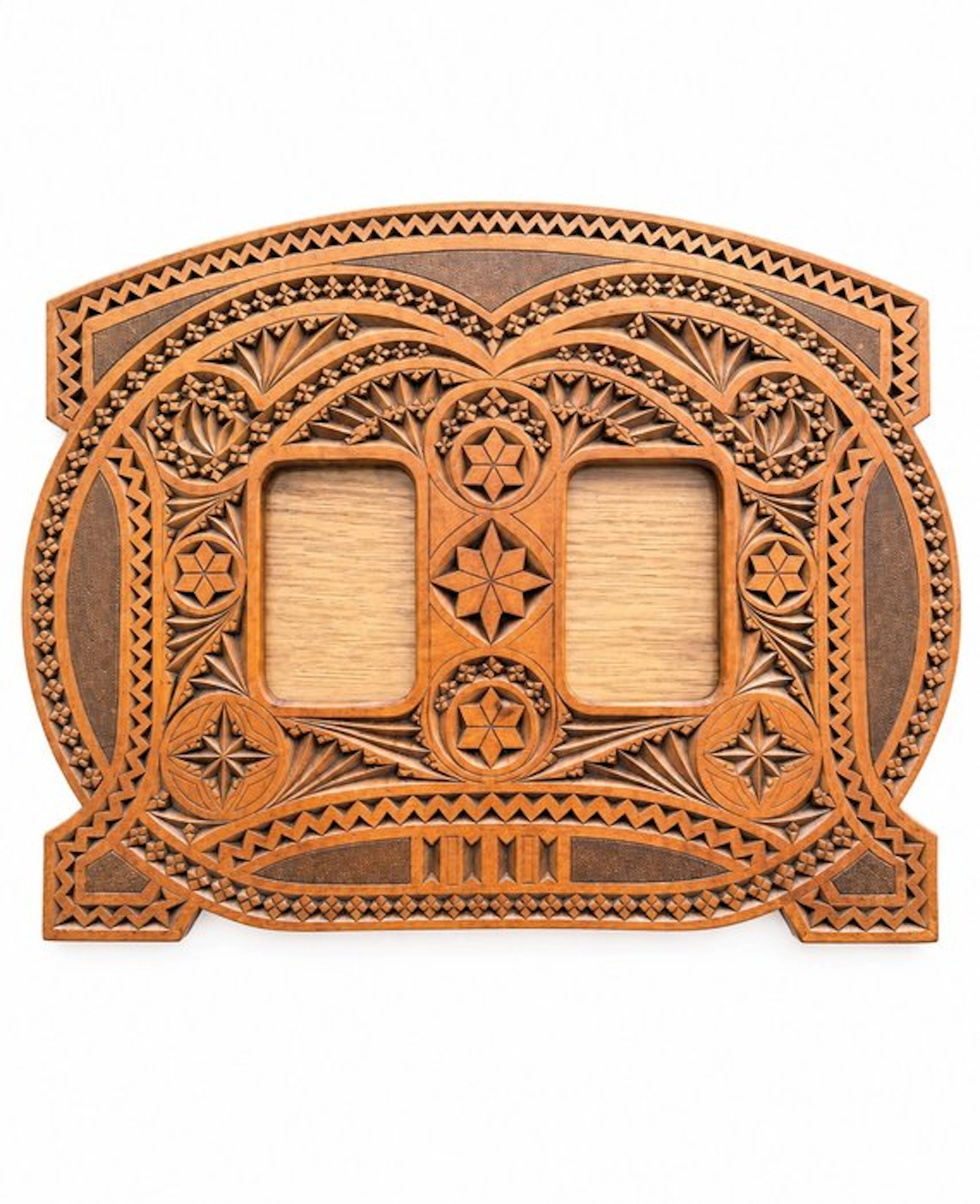 Antique Art Nouveau Chip-Carved Double Photo Frame