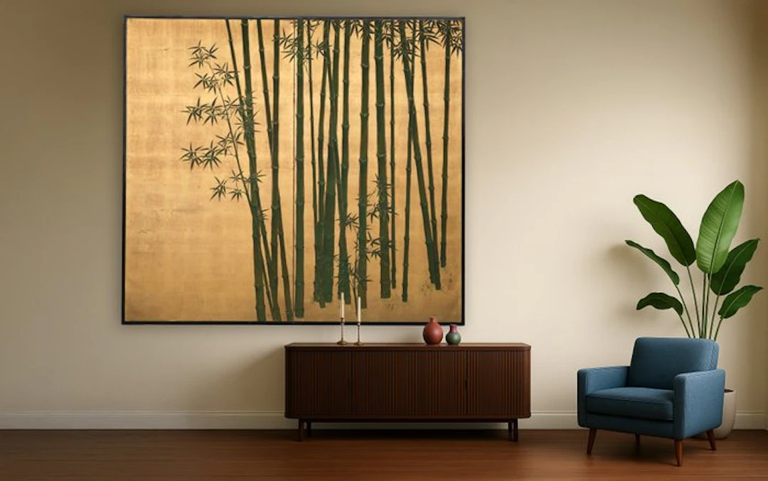 Folding screen with bamboo grove - Paper