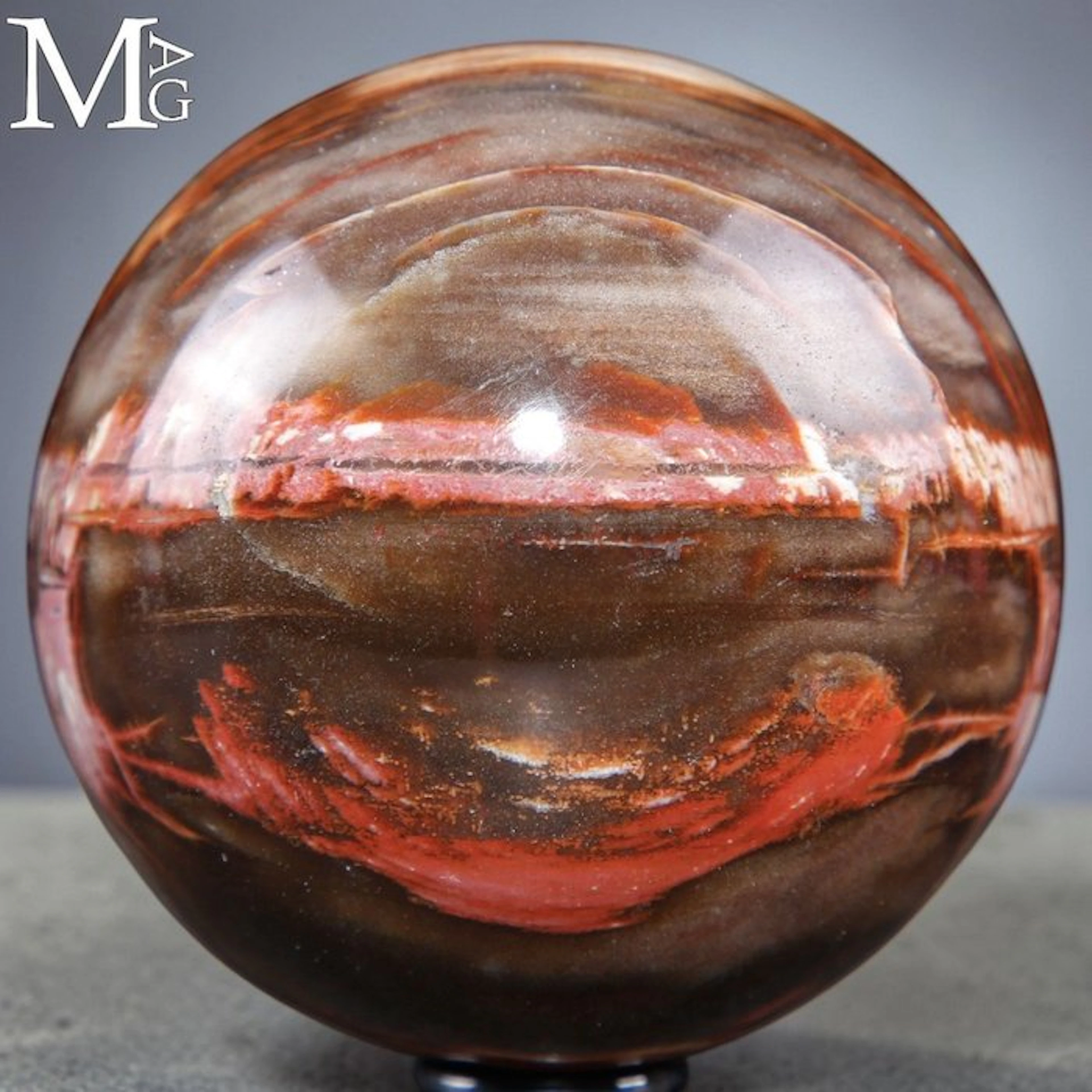 Petrified Wood Sphere from Madagascar - Vivid Reds and...