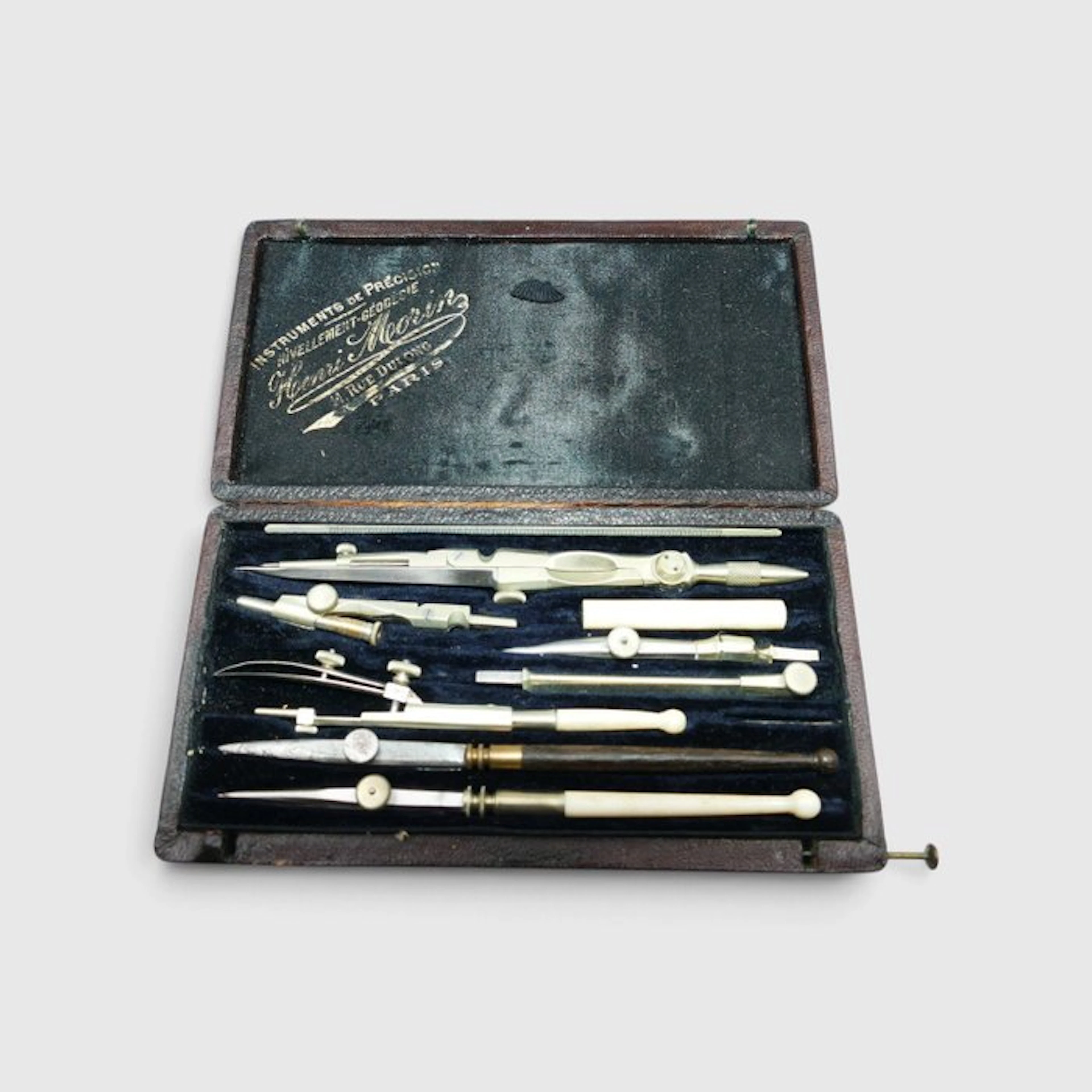 Dry card compass - Metal, geometric instrument case, Bone - Henri Morin Paris