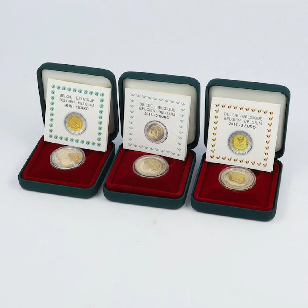 Belgium. 2 Euro 2015/2016 (3 stuks) Proof (No reserve price)