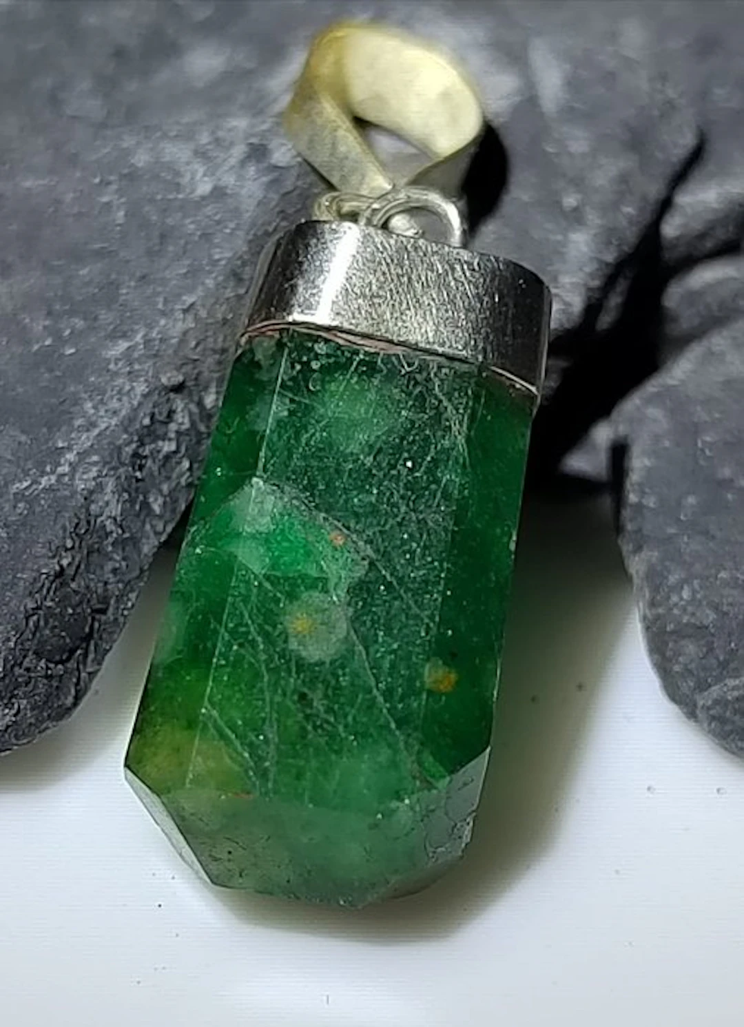 Exclusive Silver Pendant with Natural Emerald-12 Cts- 2.38 g