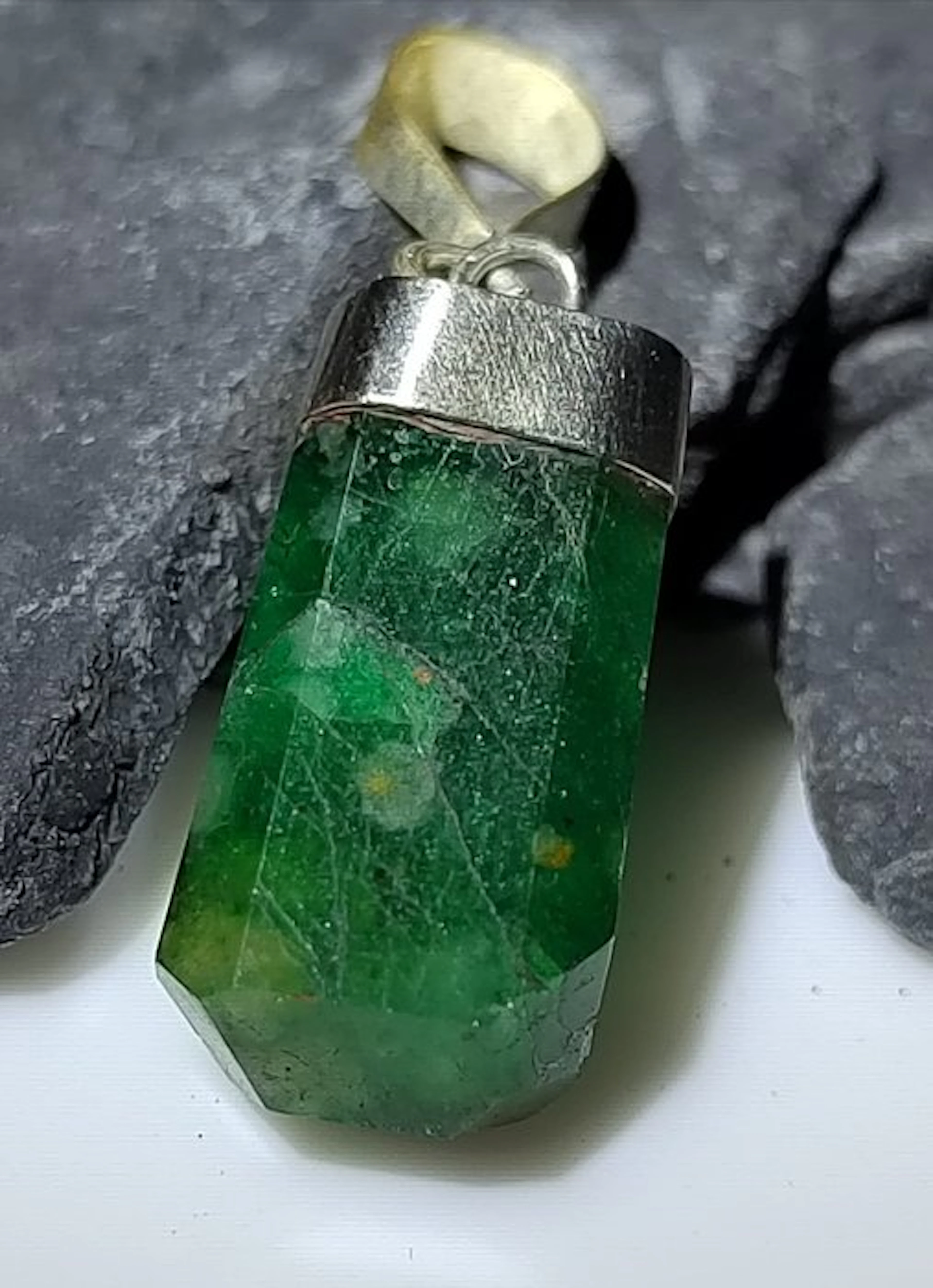 Exclusive Silver Pendant with Natural Emerald-12 Cts- 2.38 g