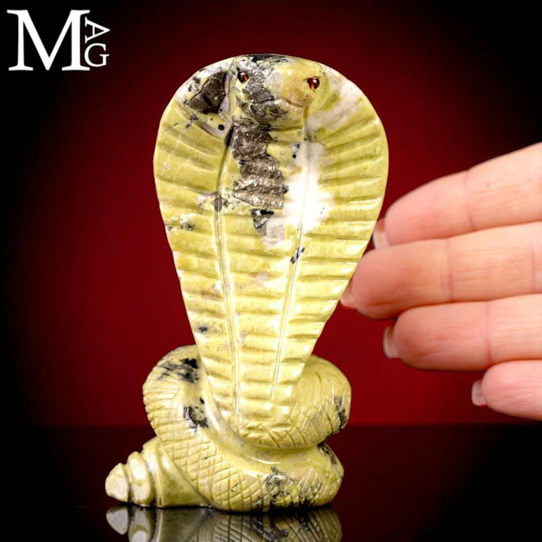 Serpentine & Pyrite Cobra Sculpture Guardian of Earth and...