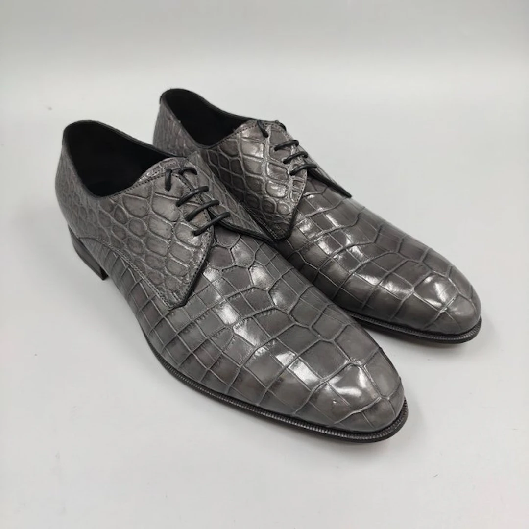 Dami-Crocodile-45- Grey Derby - Lace-up shoes - Size: EU 45 - New in box