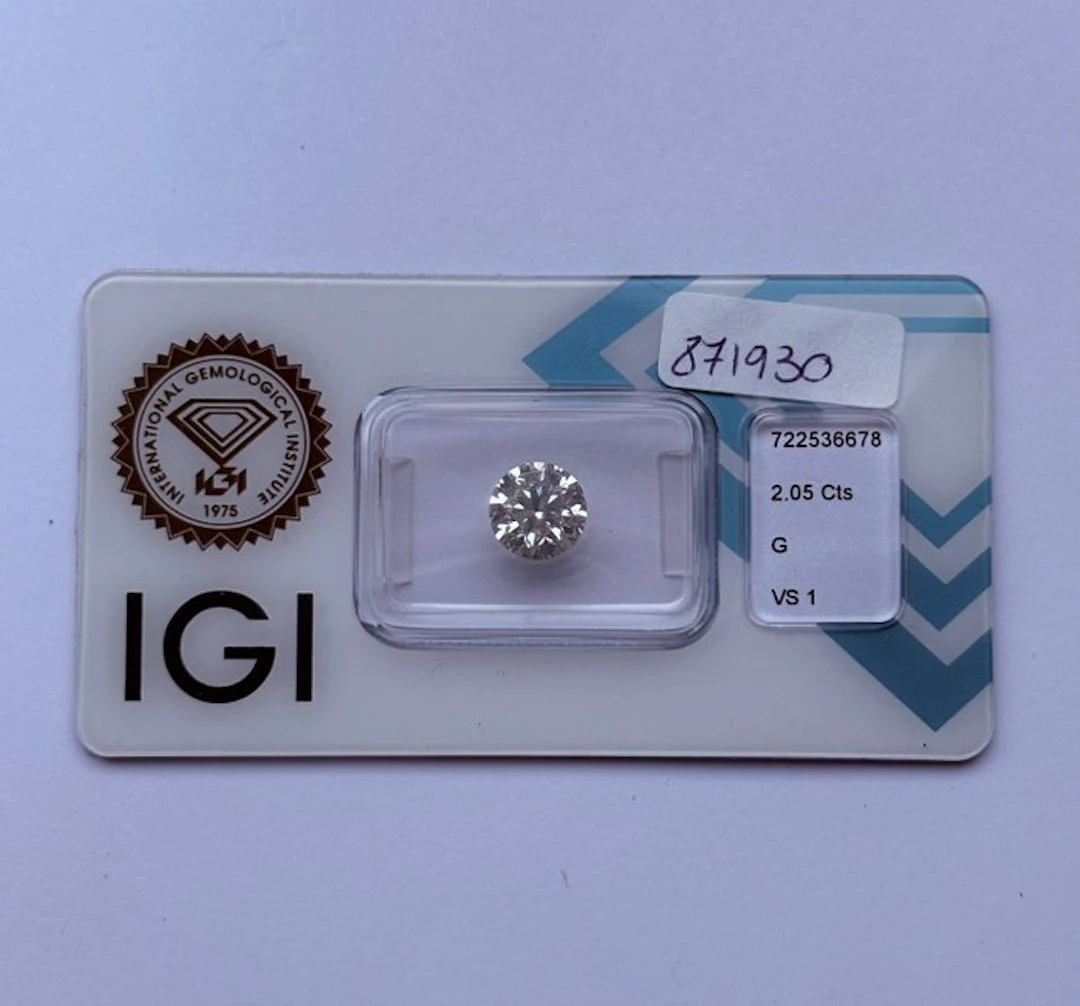 1 pcs Diamond (Natural) - 2.05 ct - Round - G - VS1...