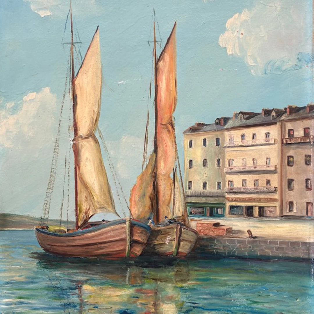 Lucien Ferriot (1905-?) - Marine aux bateaux - Vue d'un...