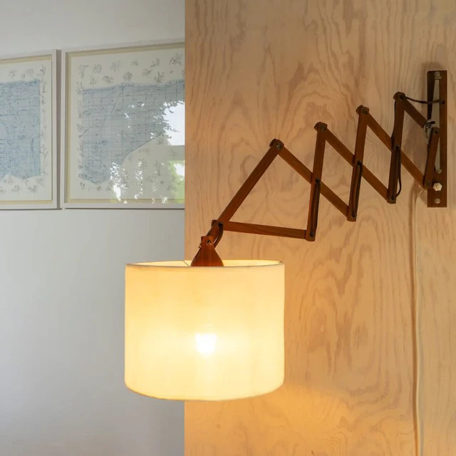 Scissor lamp - Brass, Teak - Danish midcentury design