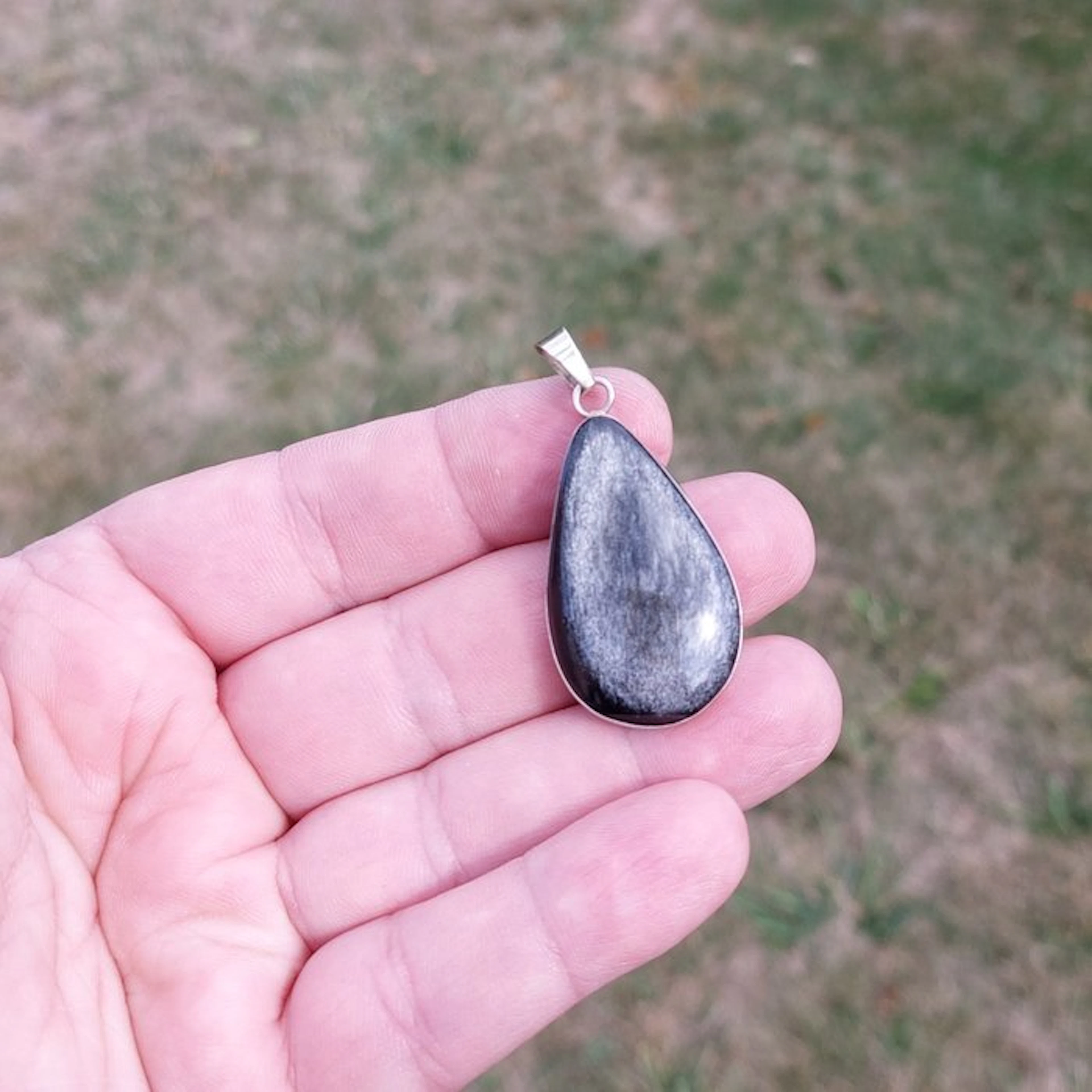 Silver obsidian pendant