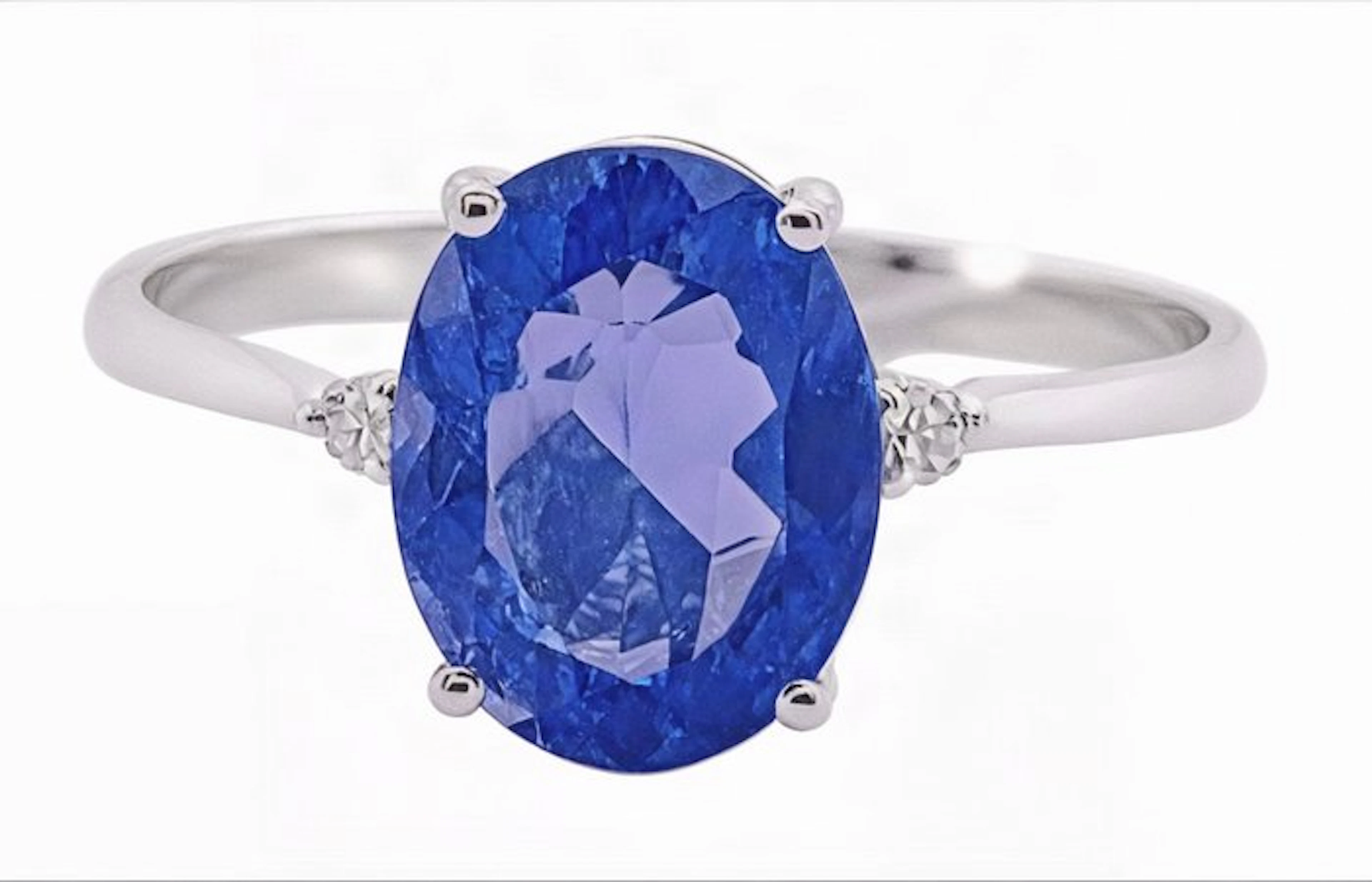 No reserve price - Ring - 14 kt. White gold Tanzanite - Diamond