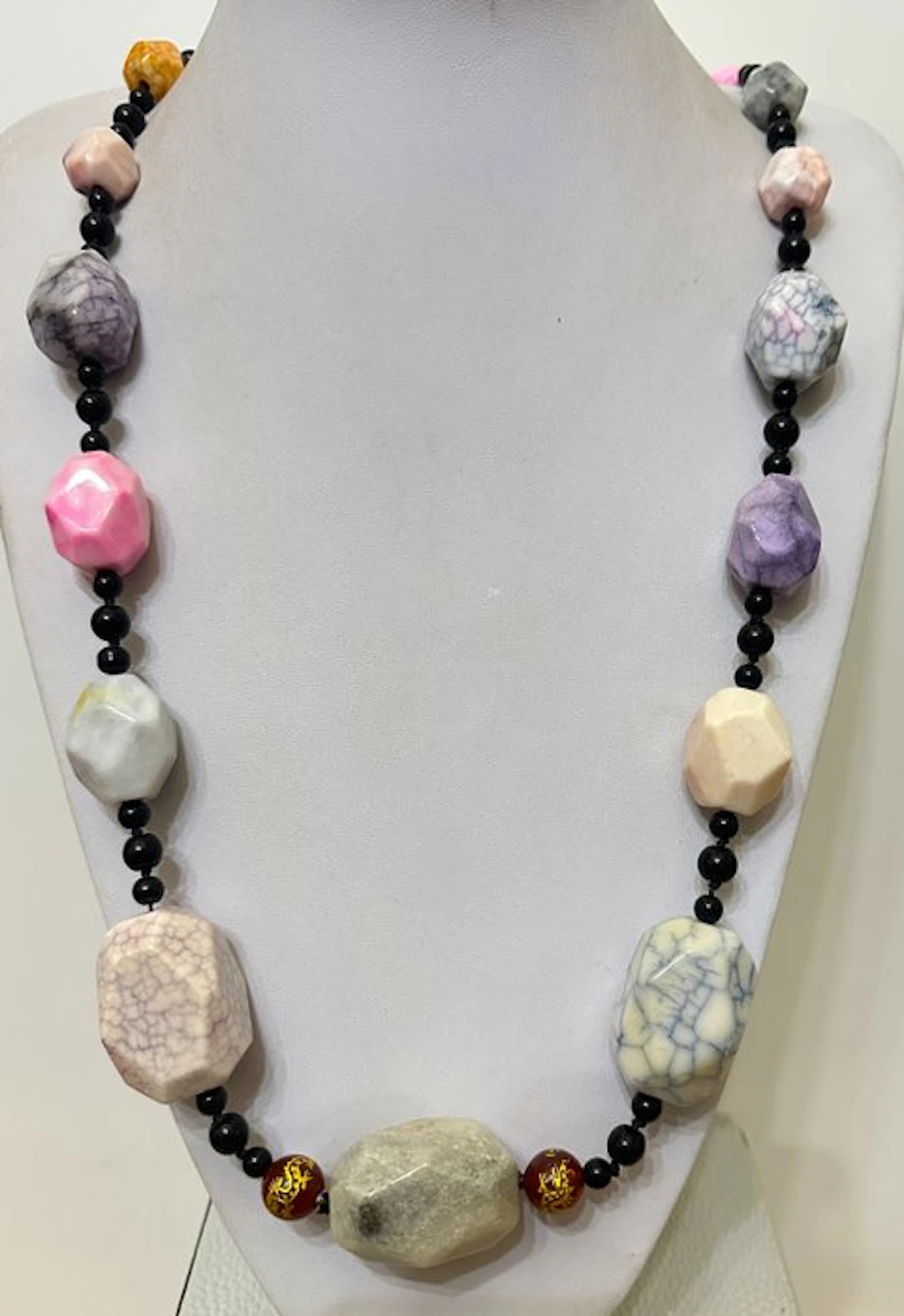 Tibetan Agate "Dragon Veins" and Black Agate with...
