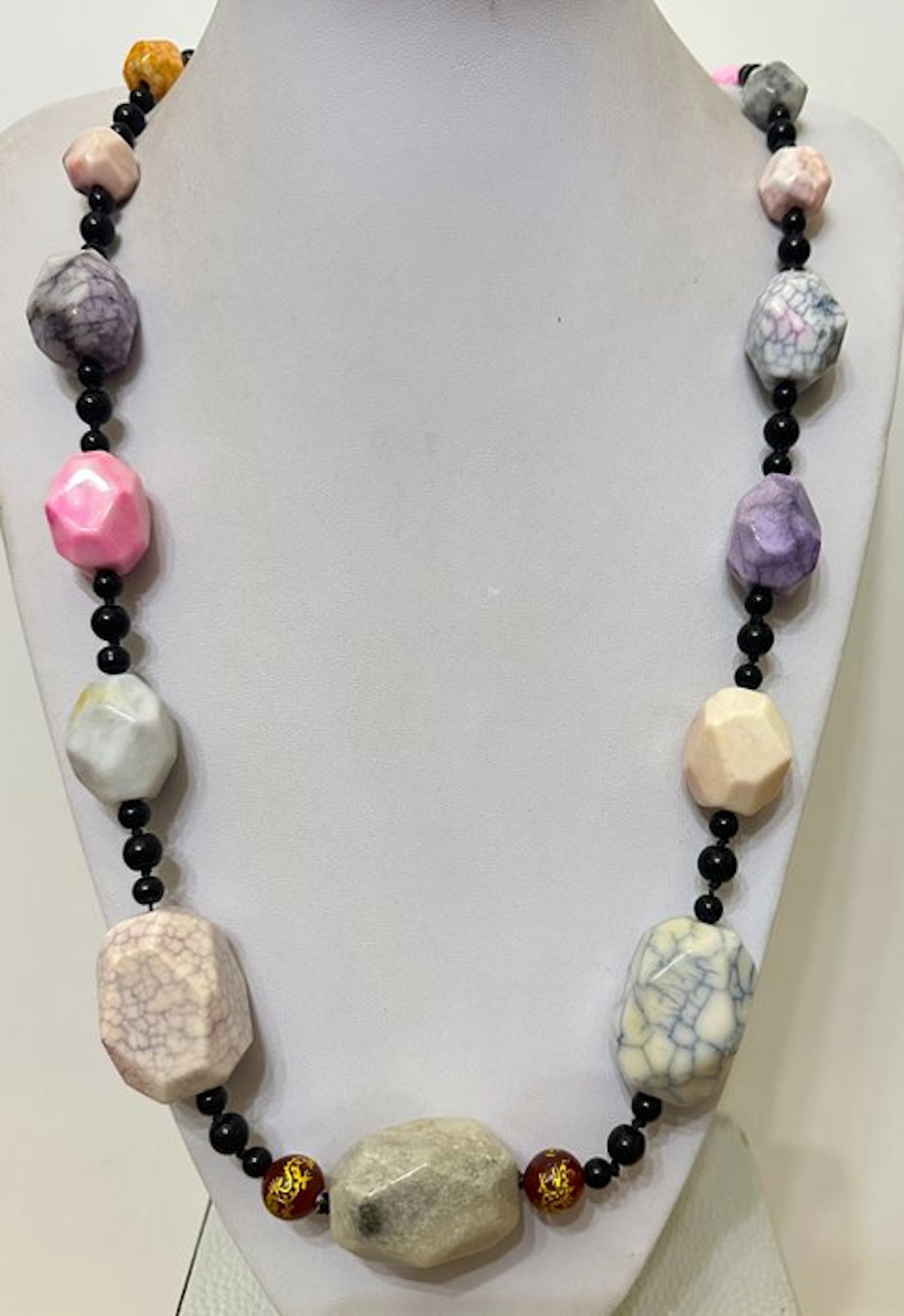 Tibetan Agate "Dragon Veins" and Black Agate with...