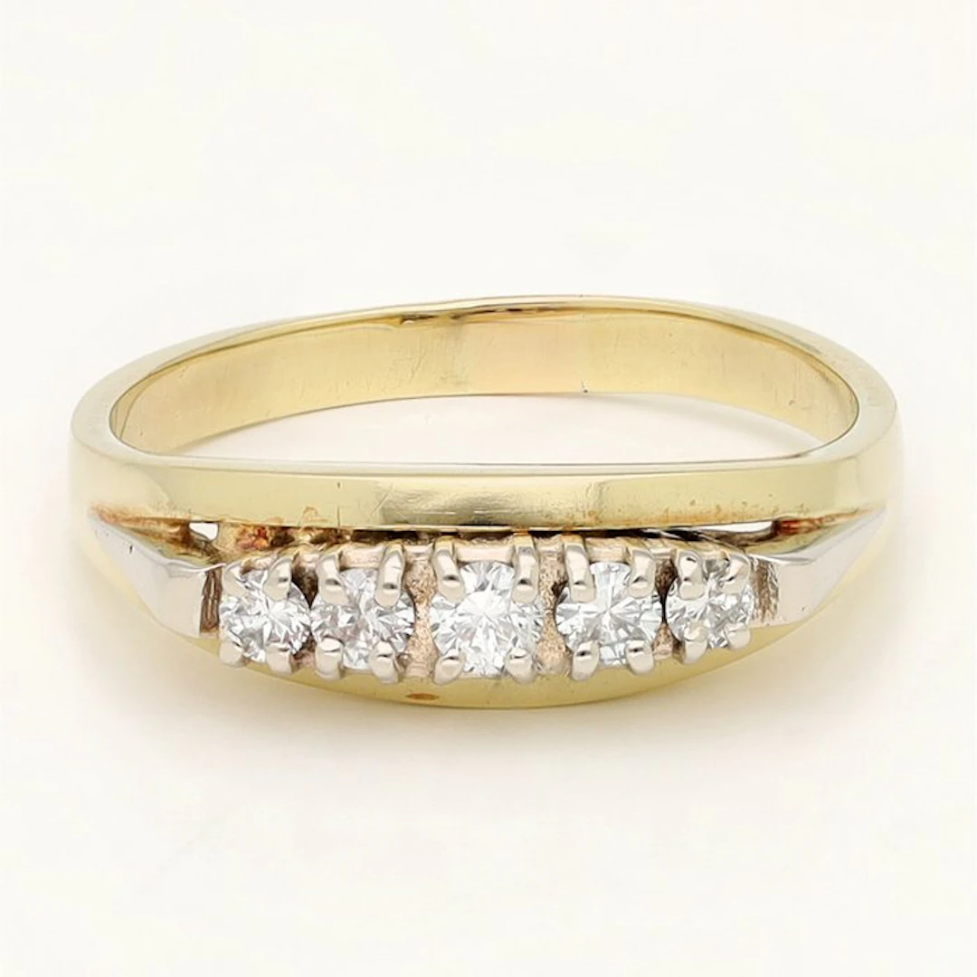 Ring - 14 kt. Yellow gold, White gold Diamond (Natural) - Row