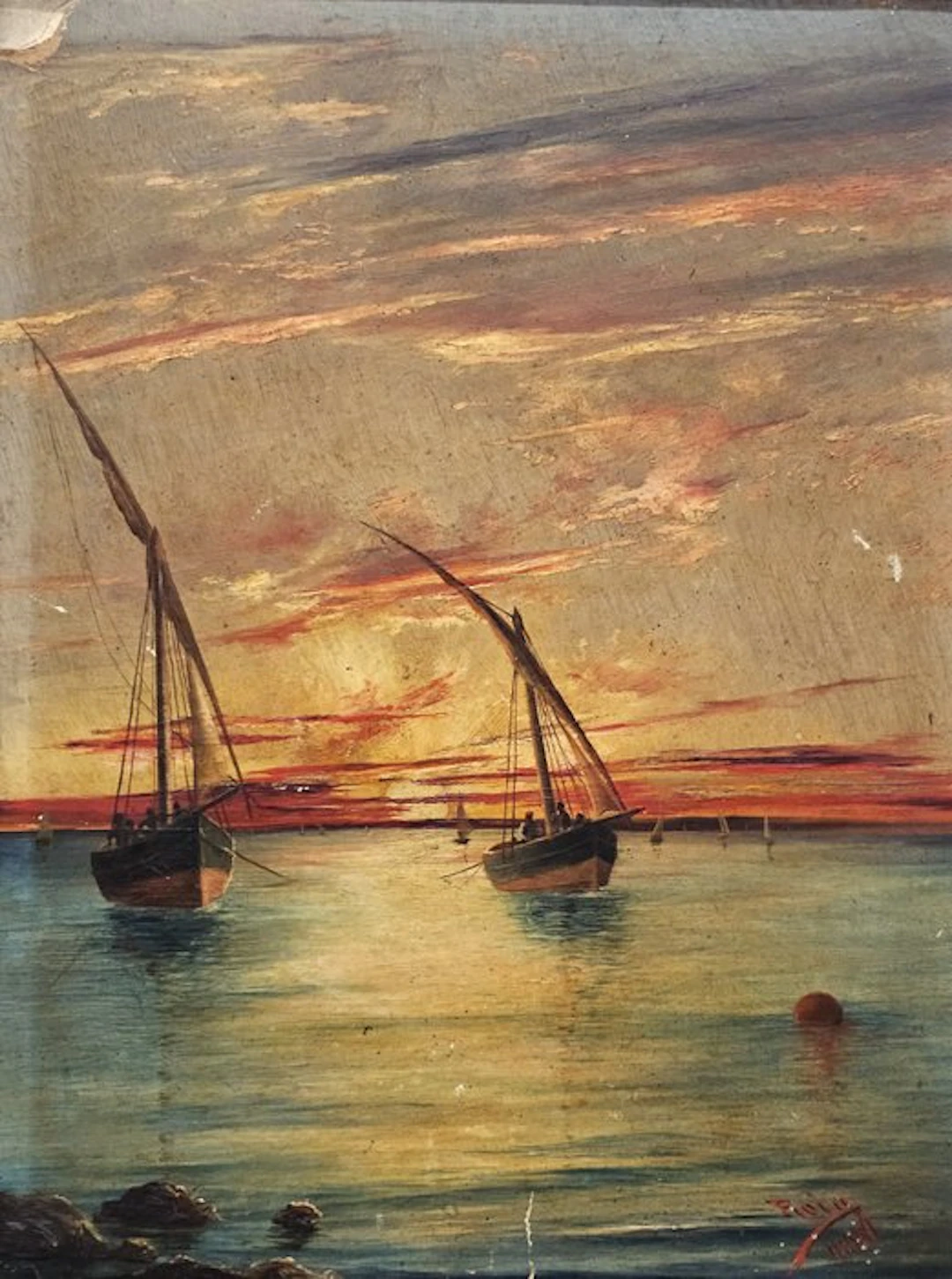 Atribuido a Joan Roig i Soler (1852–1909) - Sailboats at Sunset