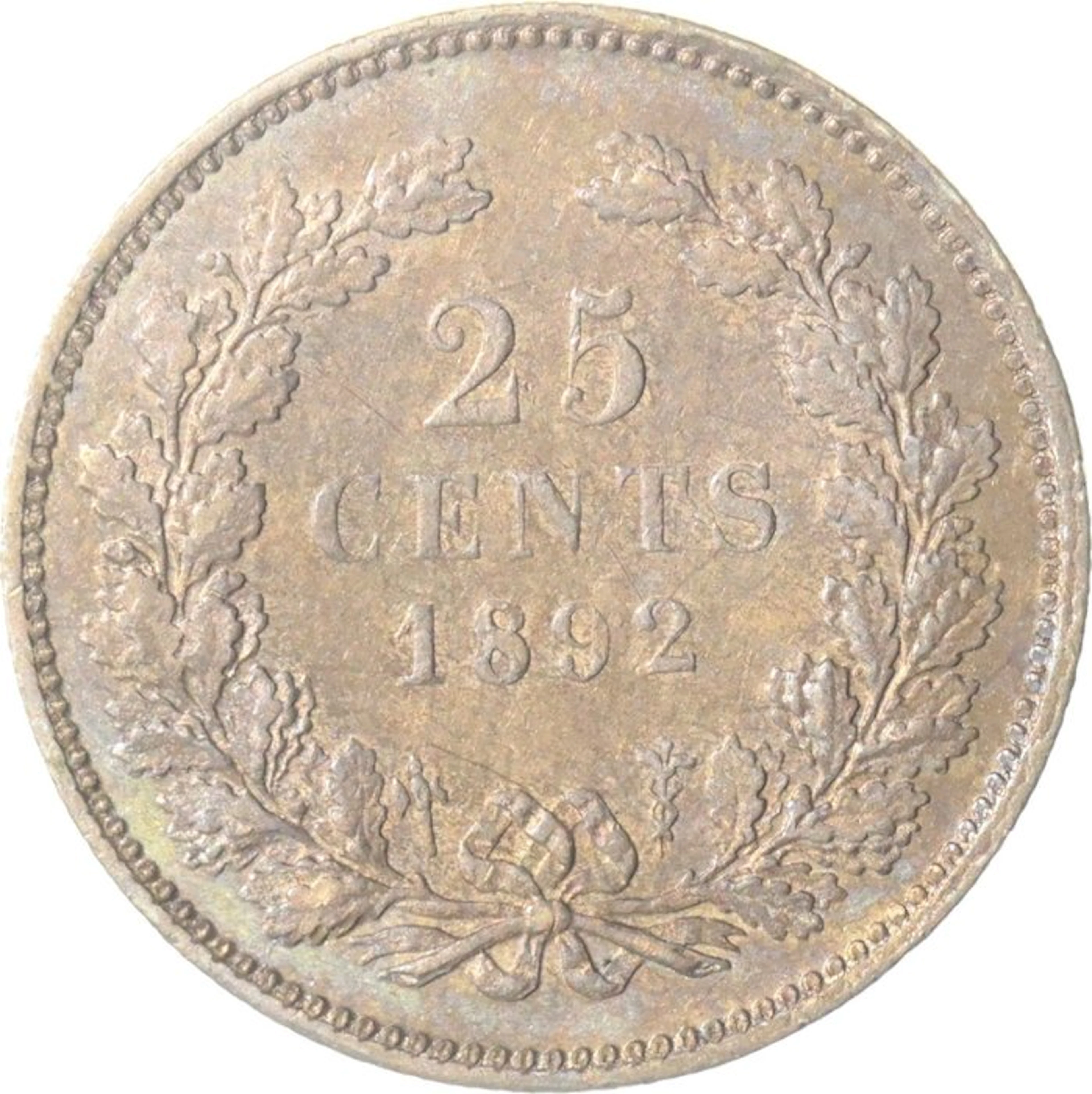 Netherlands. Wilhelmina. 25 Cents 1892 (No reserve price)
