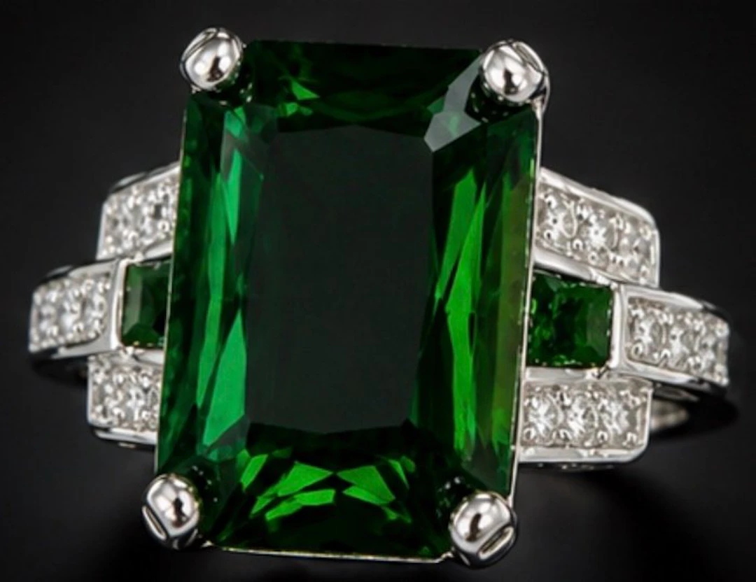 925 Sterling Silver Emerald Green Crystal Ring Emerald...