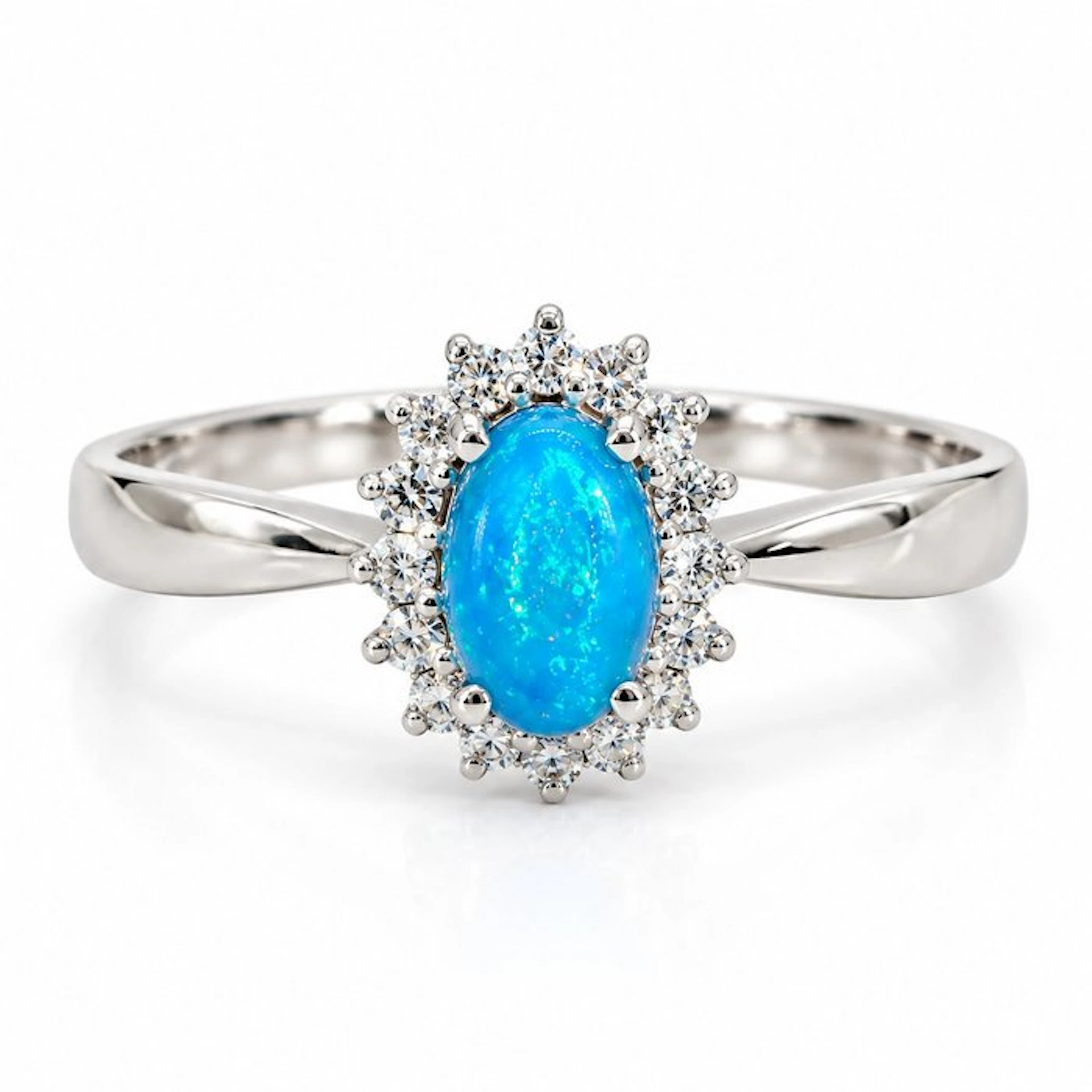 Ring - 18 kt. White gold - 1.98ct. tw. Opal - Diamond