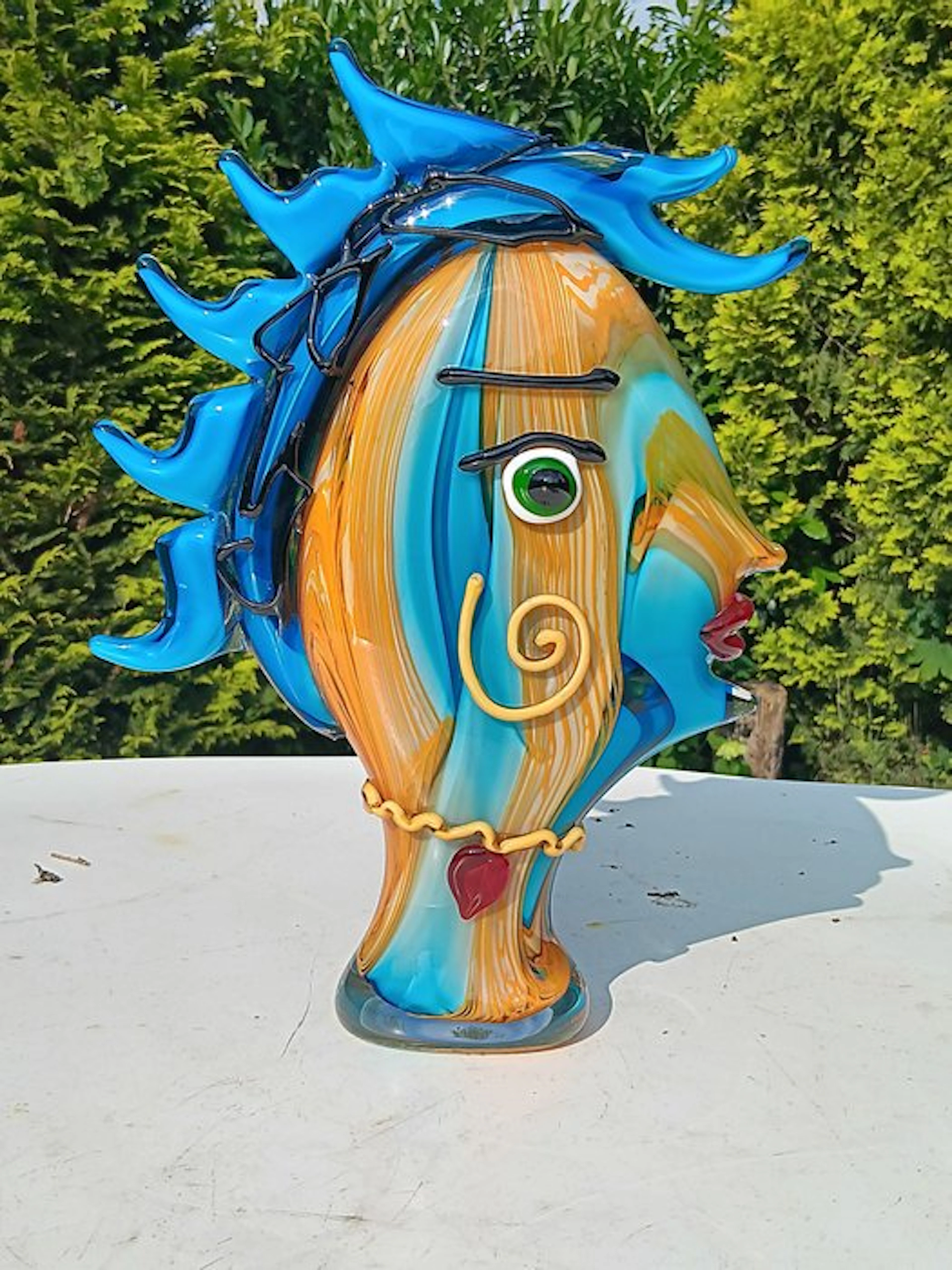 Statue, woman face - 40 cm - handmade glass
