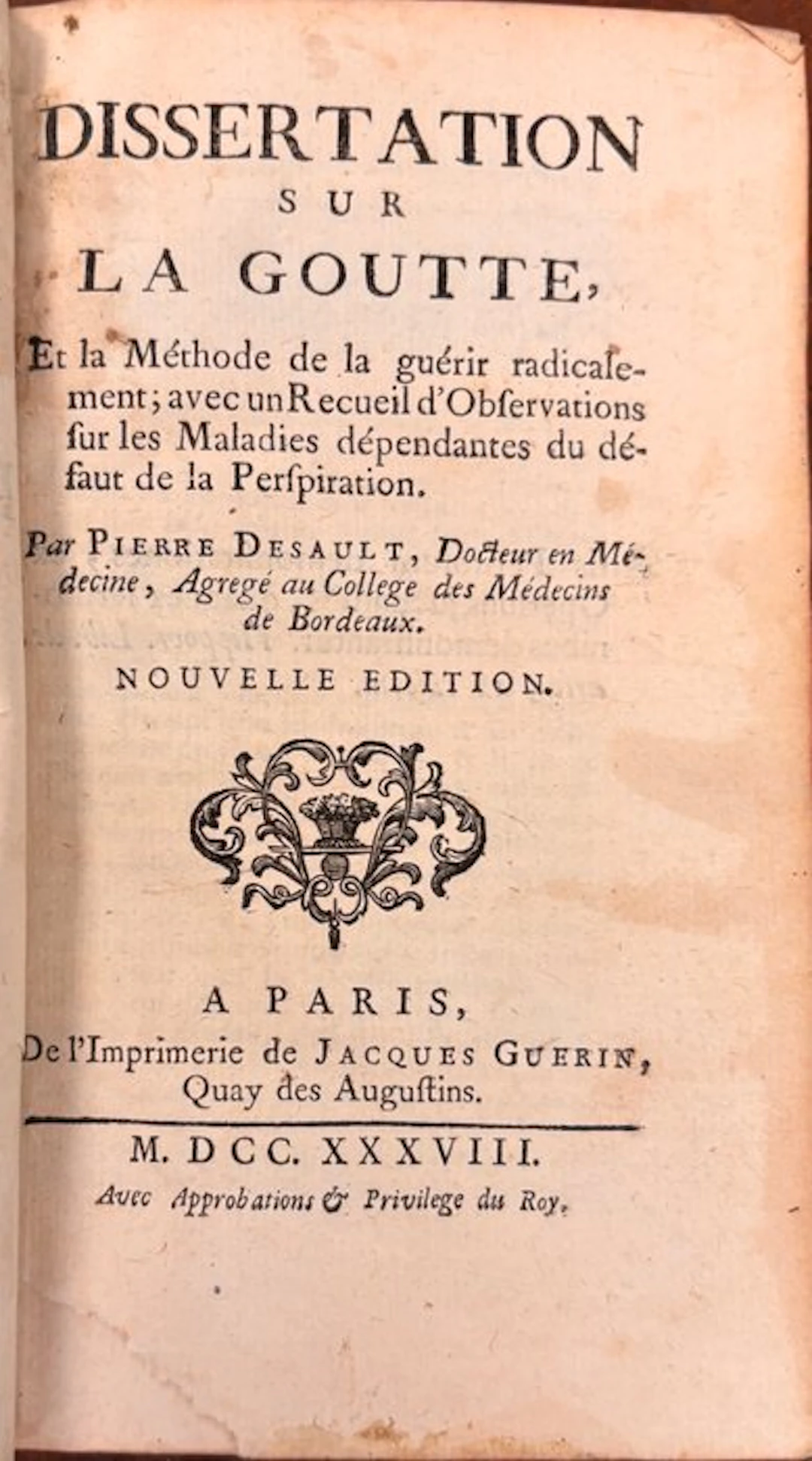Pierre Desault - Dissertation sur la goutte - 1738