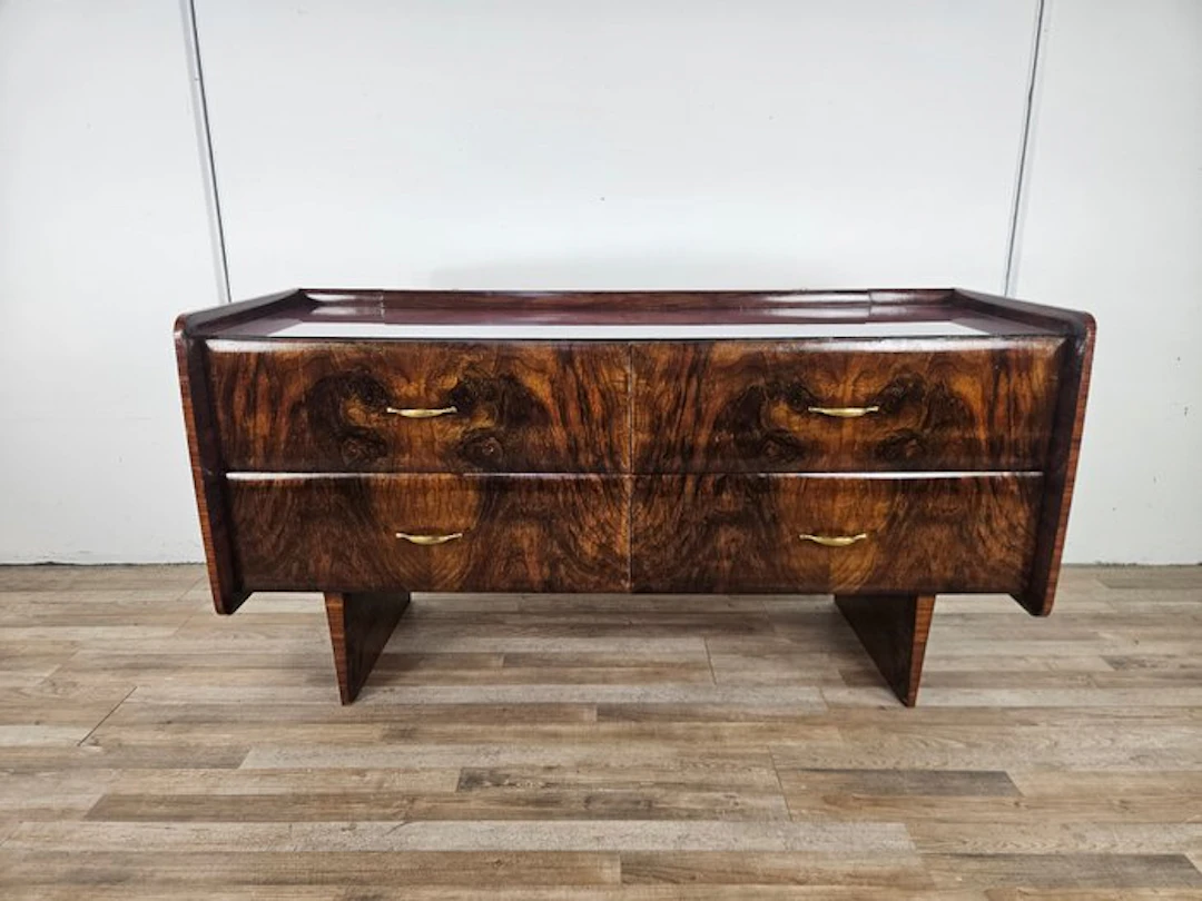 Chest of drawers - Art Deco burr-wood and glass chest of drawers
