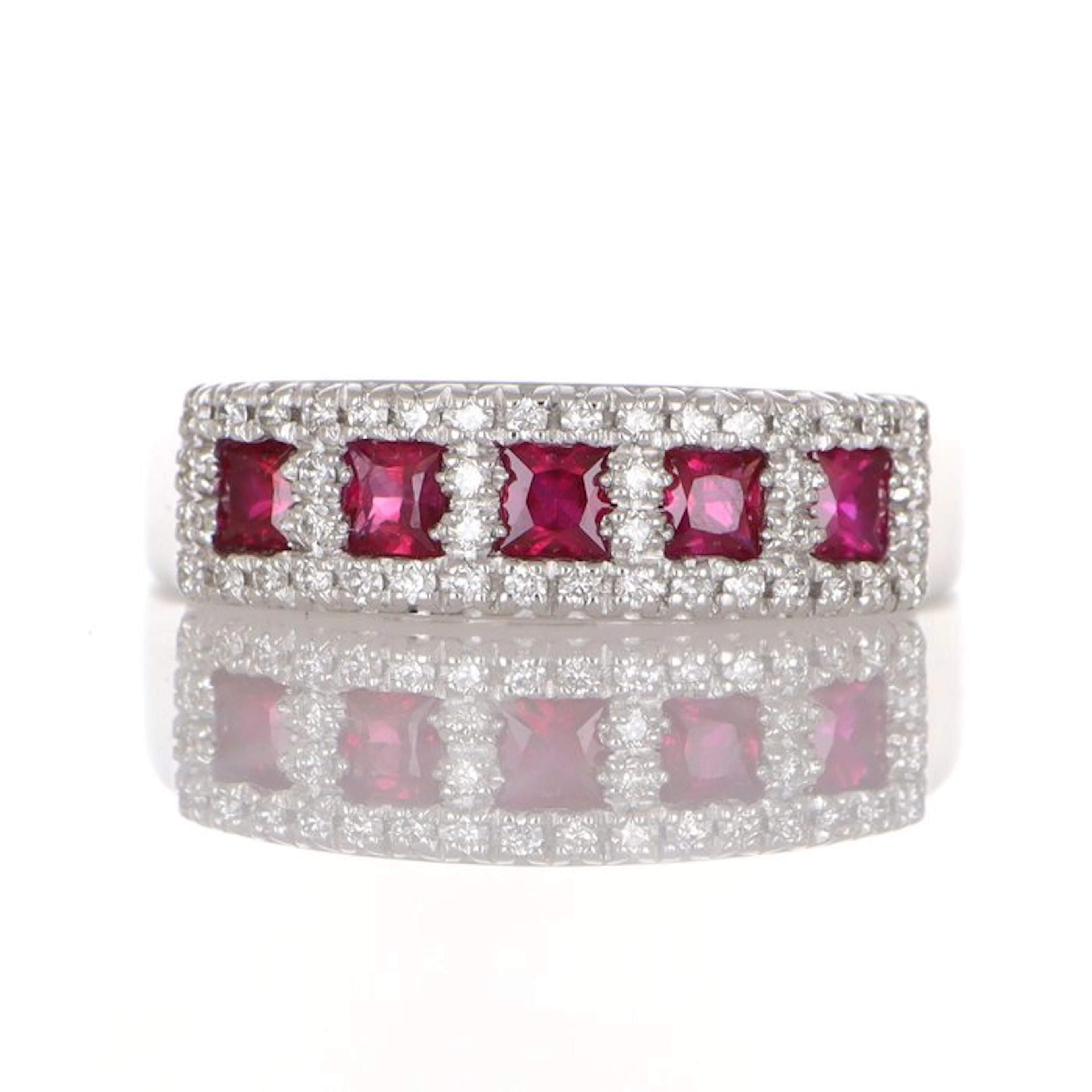 No reserve price - Ring - 18 kt. White gold Ruby - Diamond