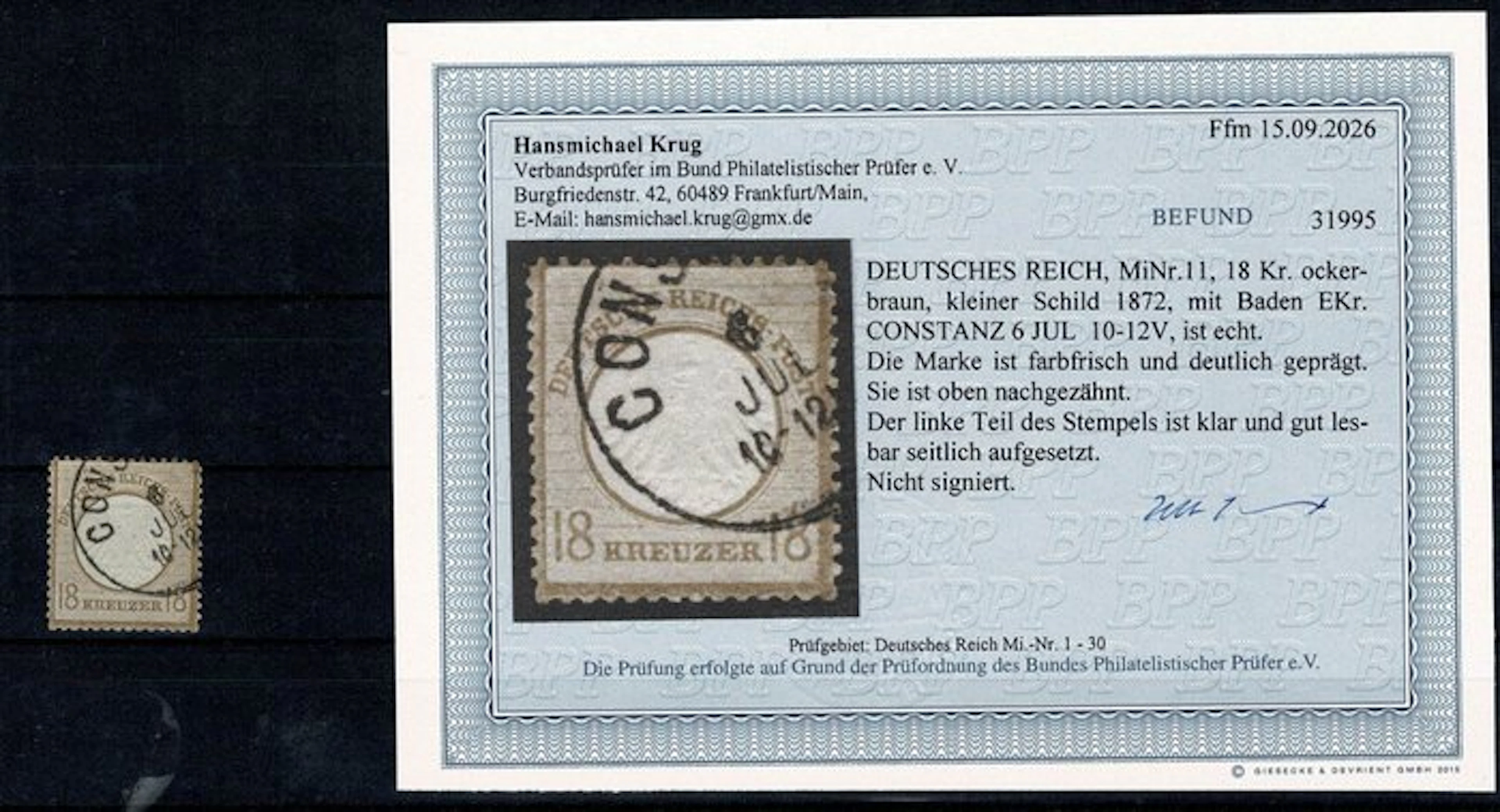 German Empire - 18 Kreuzer small breast shield - MiNr. 11